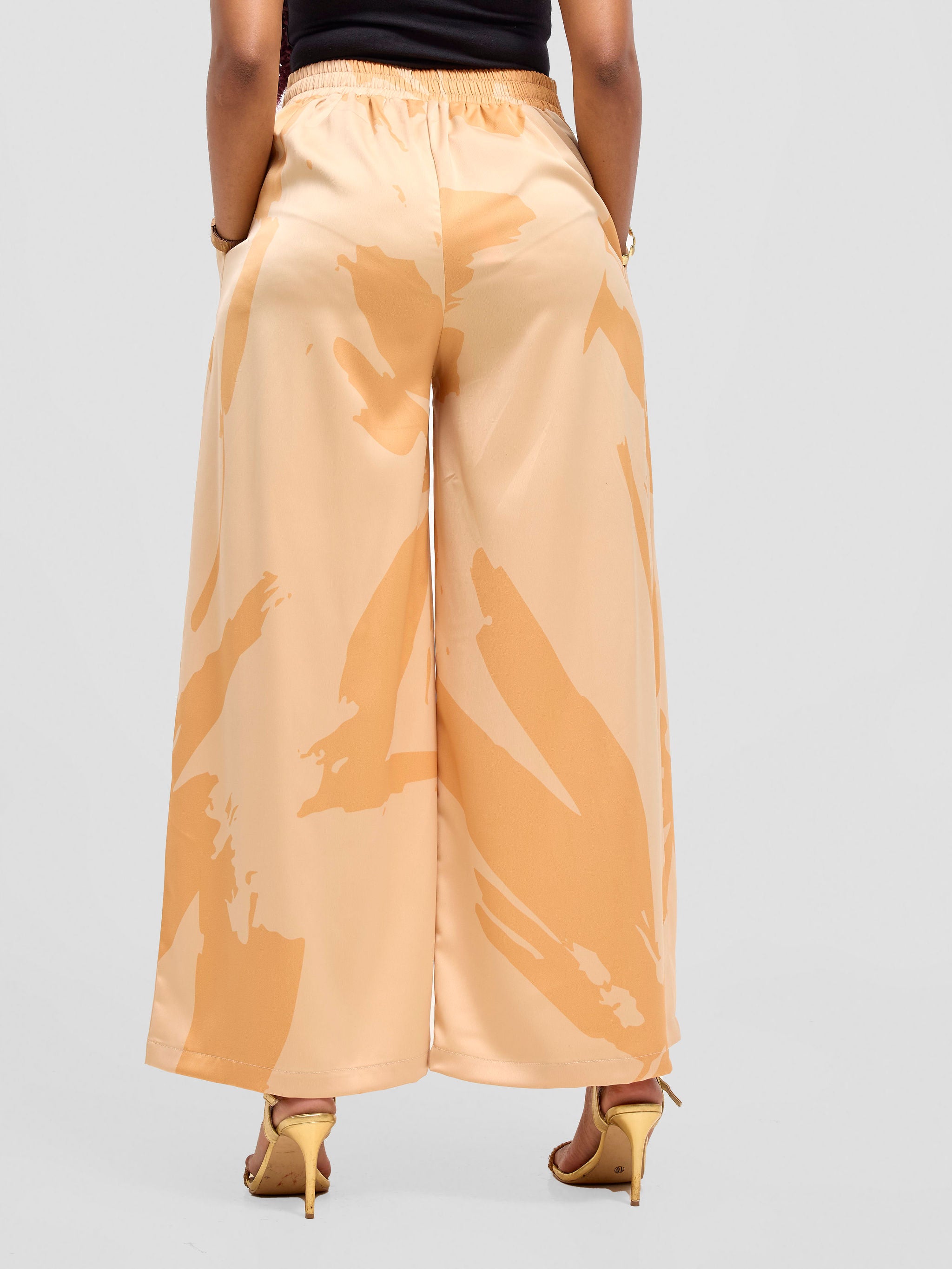 Vivo Beali Wide Leg Pants - Beige / Gold Lea Print