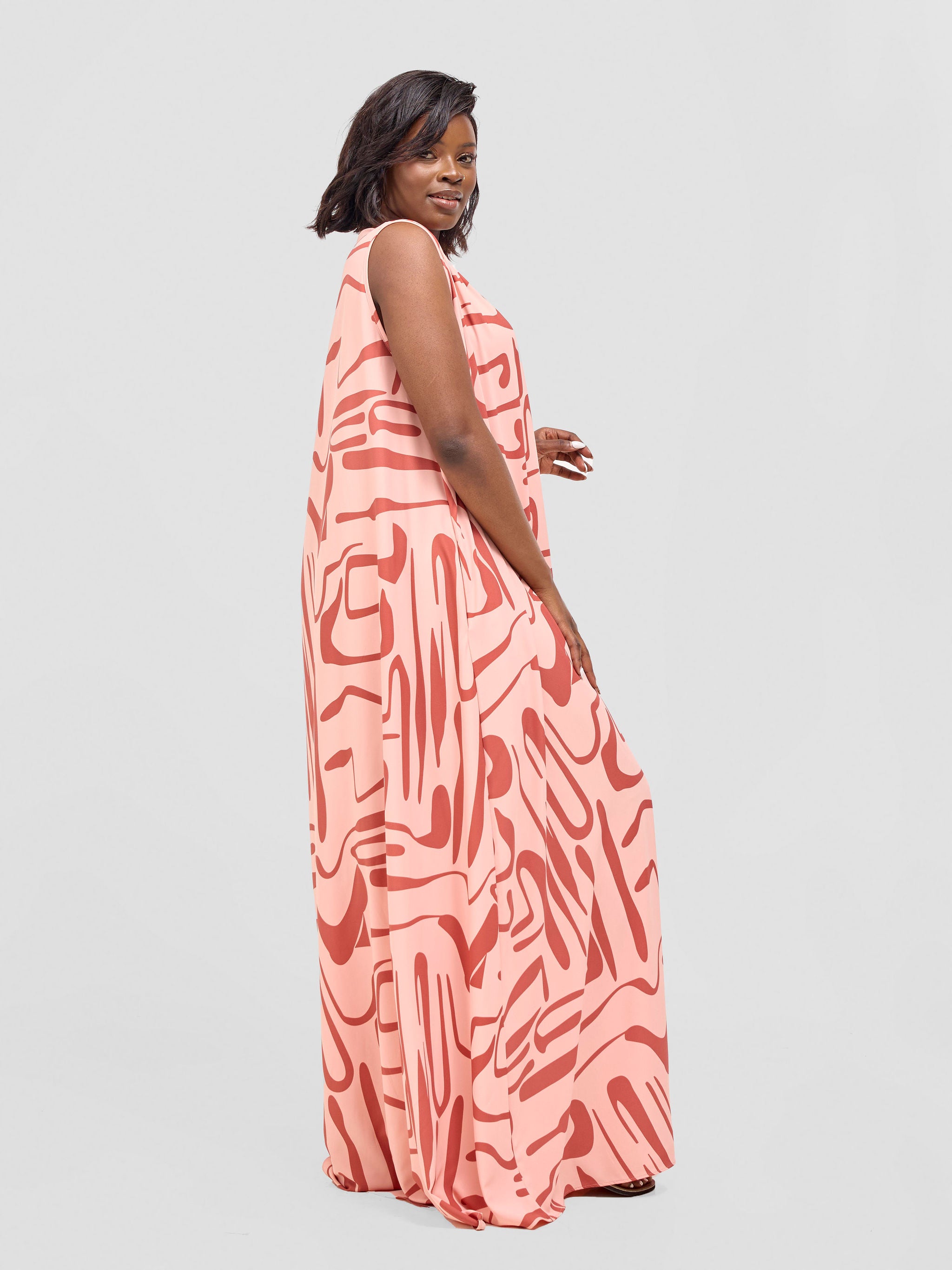 Vivo Ava Tent Maxi Dress - Peach / Rust Sera Print