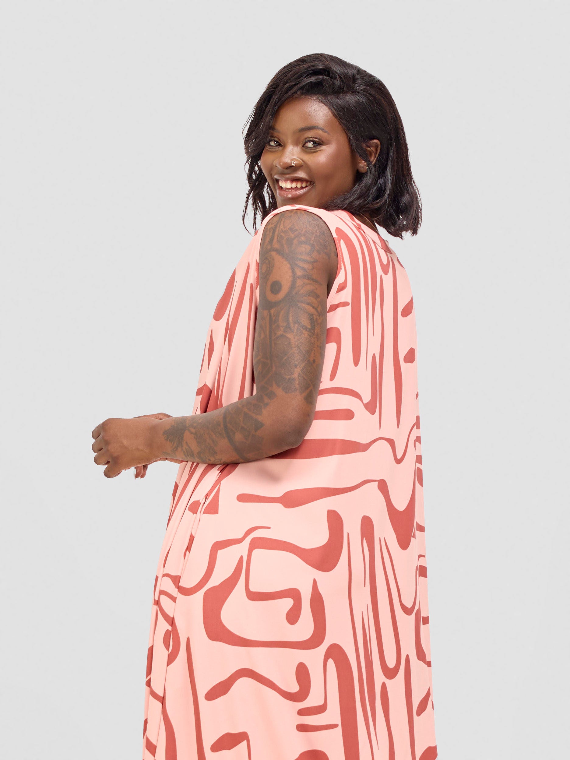 Vivo Ava Tent Maxi Dress - Peach / Rust Sera Print