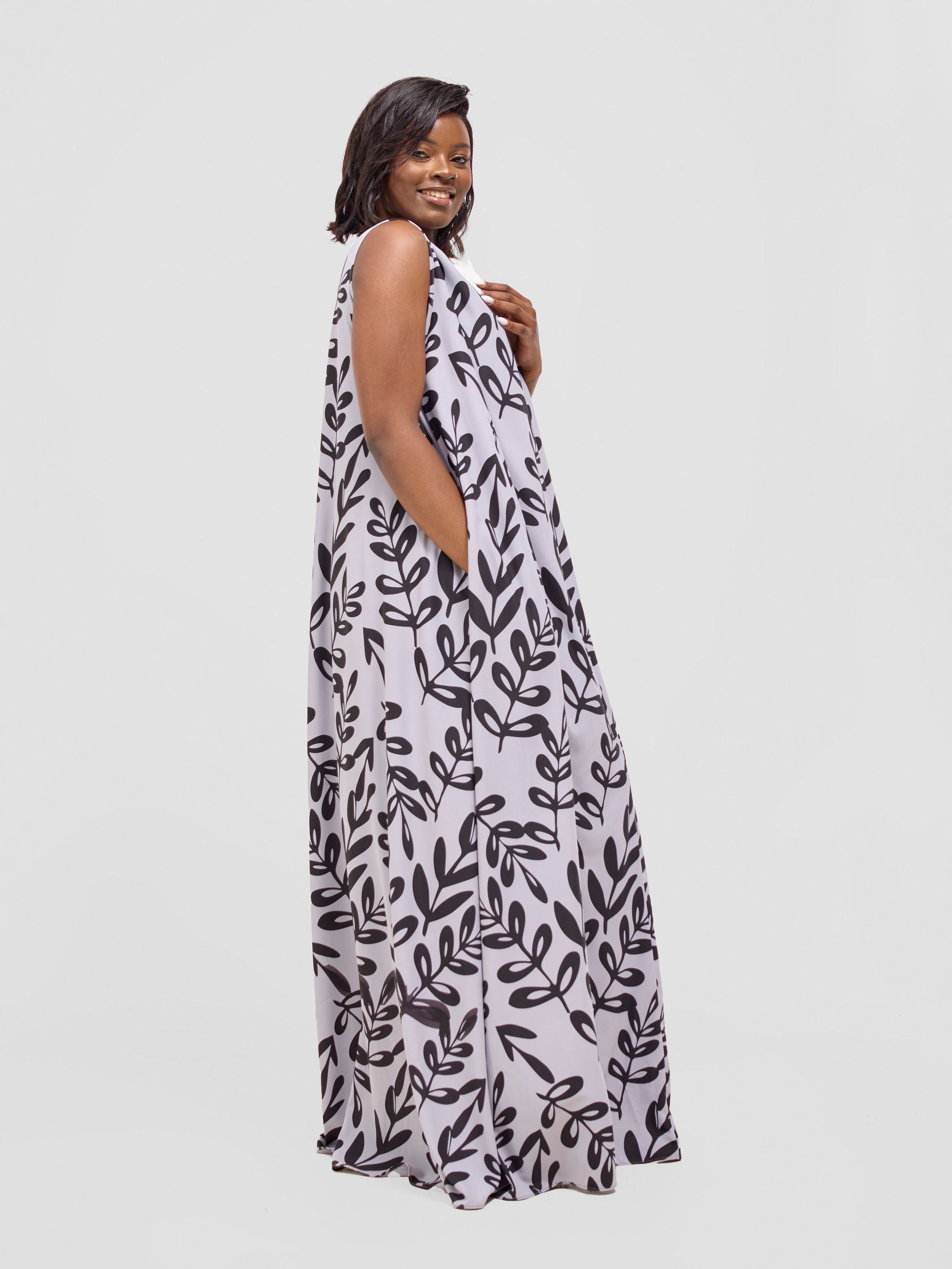 Vivo Ava Tent Maxi Dress - Grey / Black Jilo Print