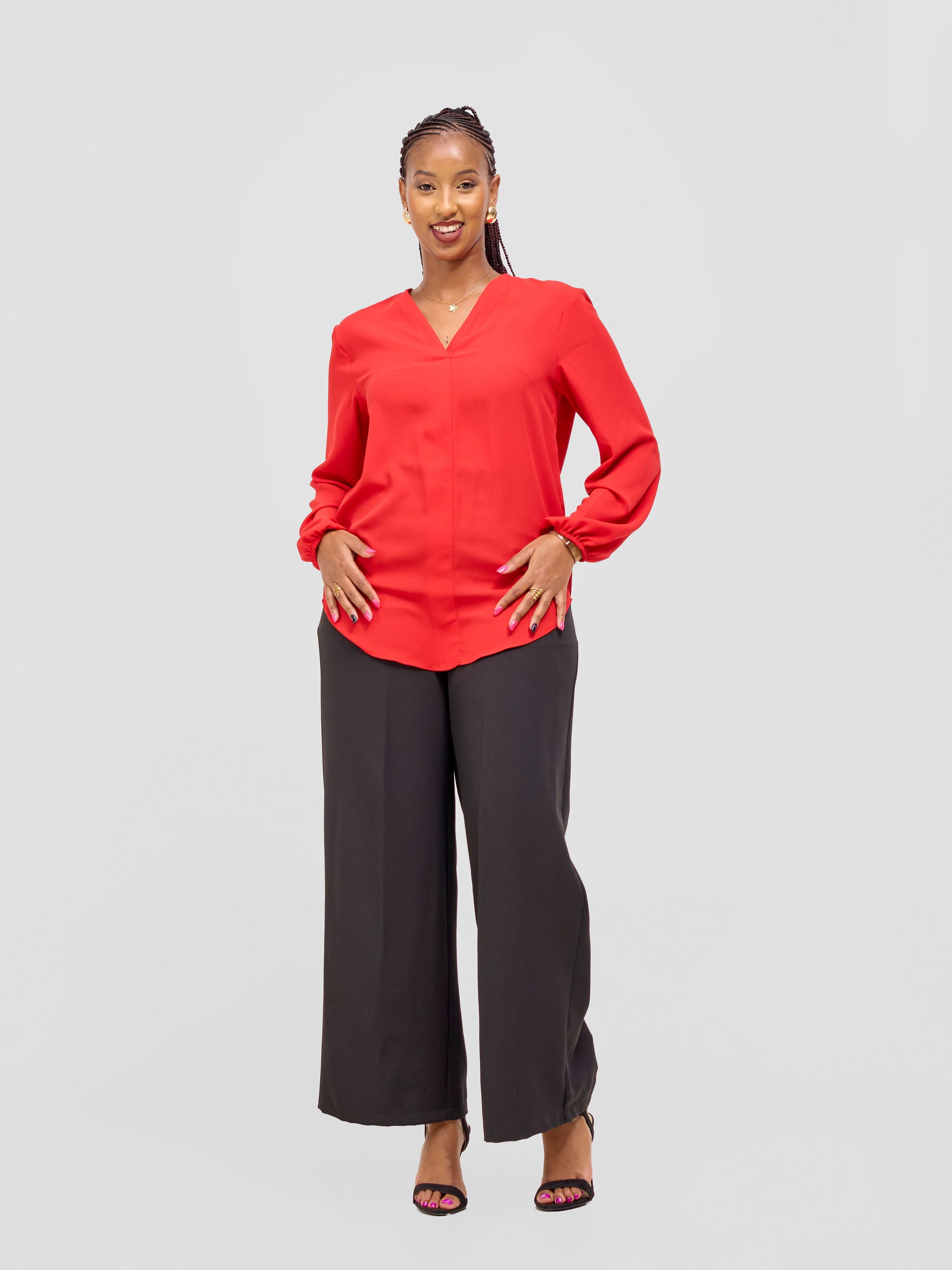 Vivo Dua Long Bishop Sleeve Top - Red