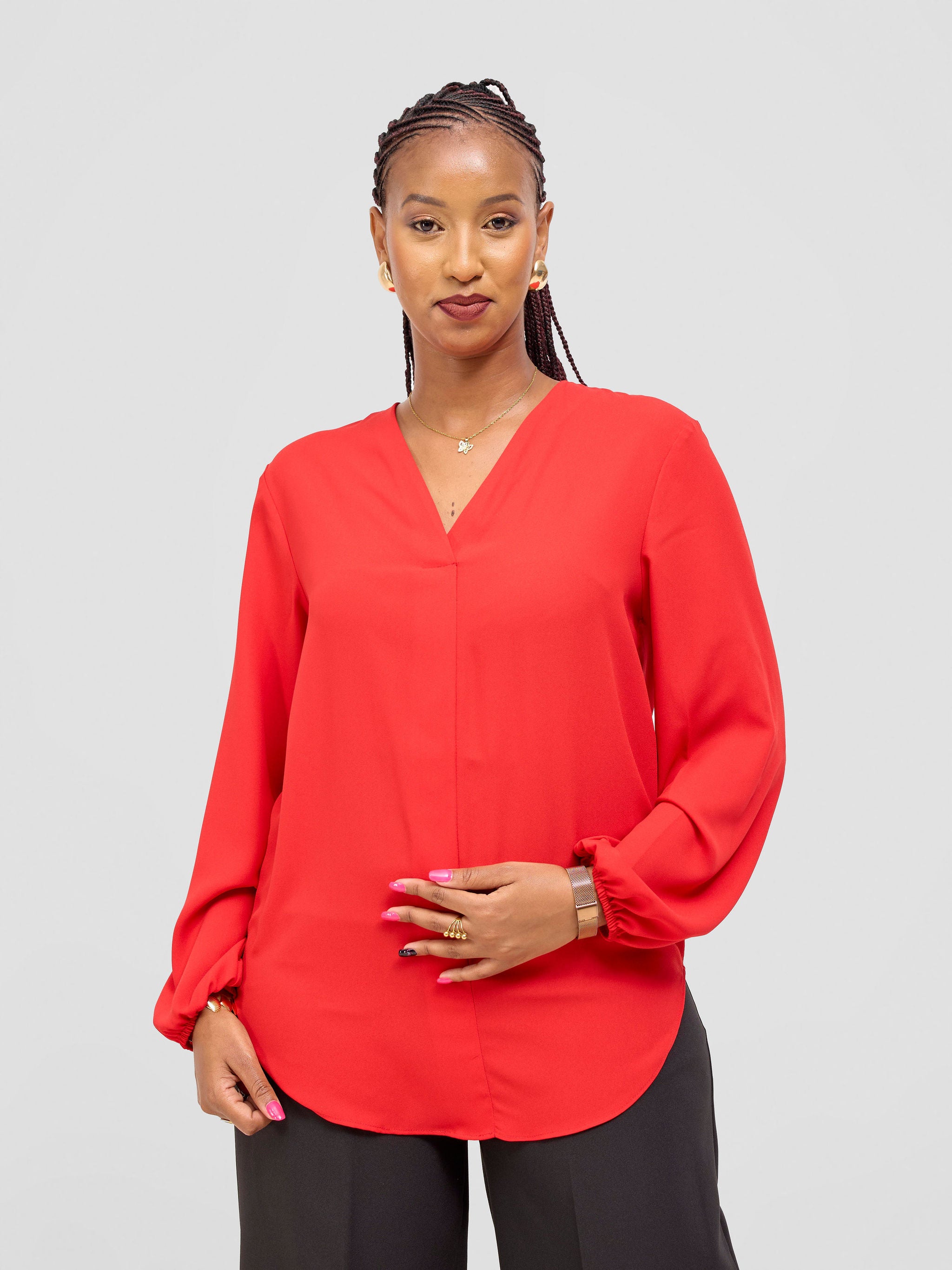 Vivo Dua Long Bishop Sleeve Top - Red