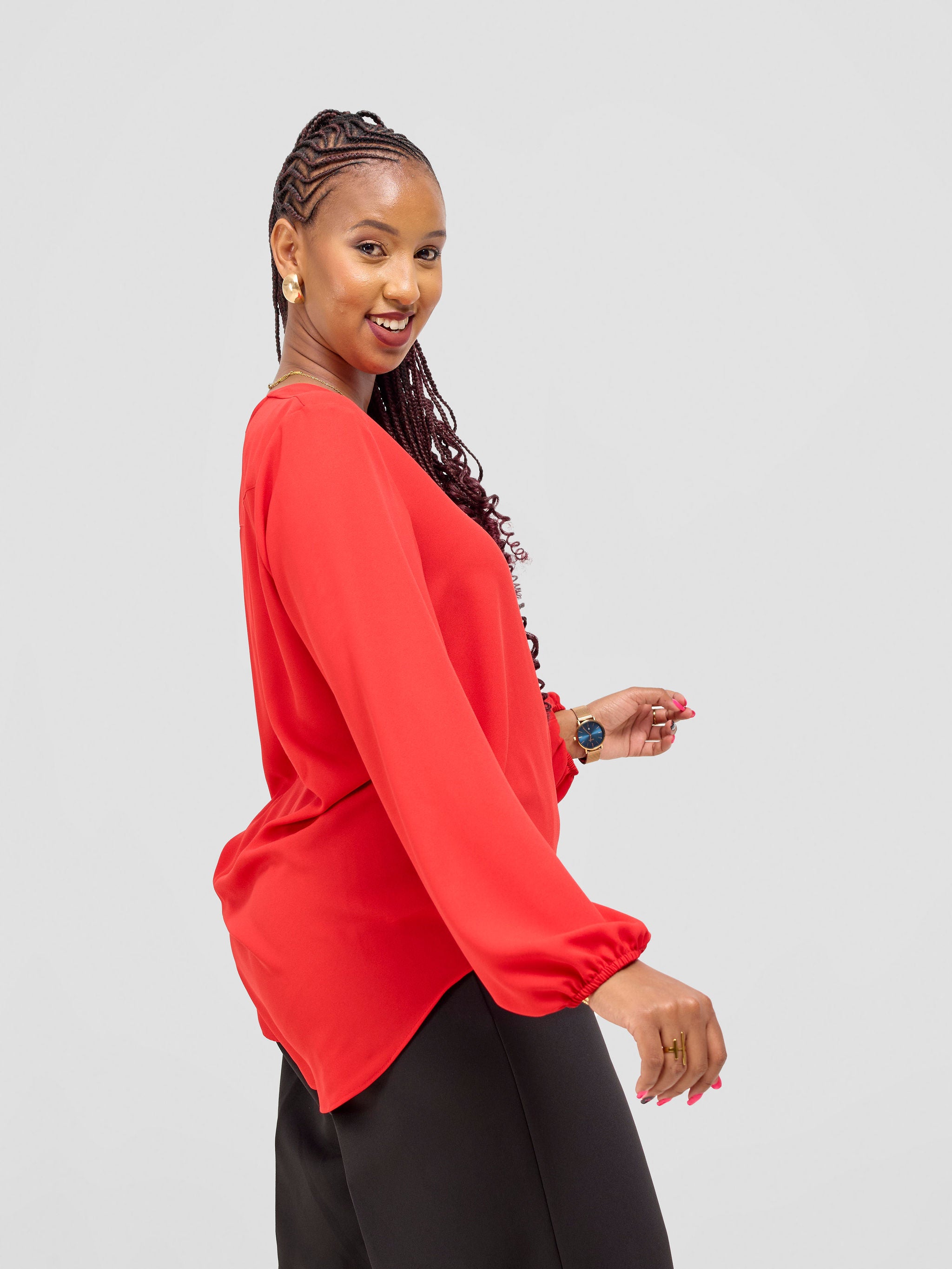 Vivo Dua Long Bishop Sleeve Top - Red