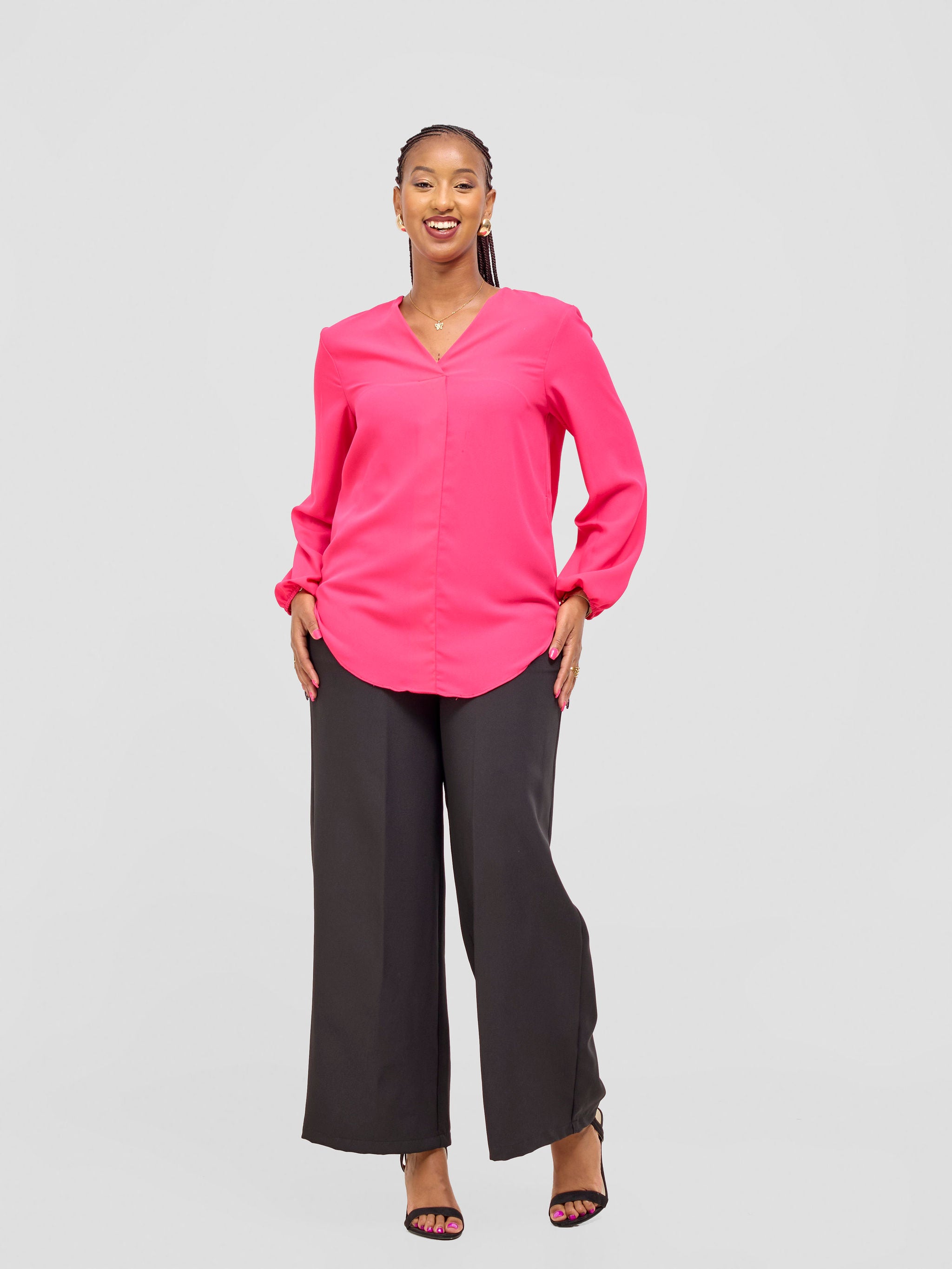 Vivo Dua Long Bishop Sleeve Top - Hot Pink