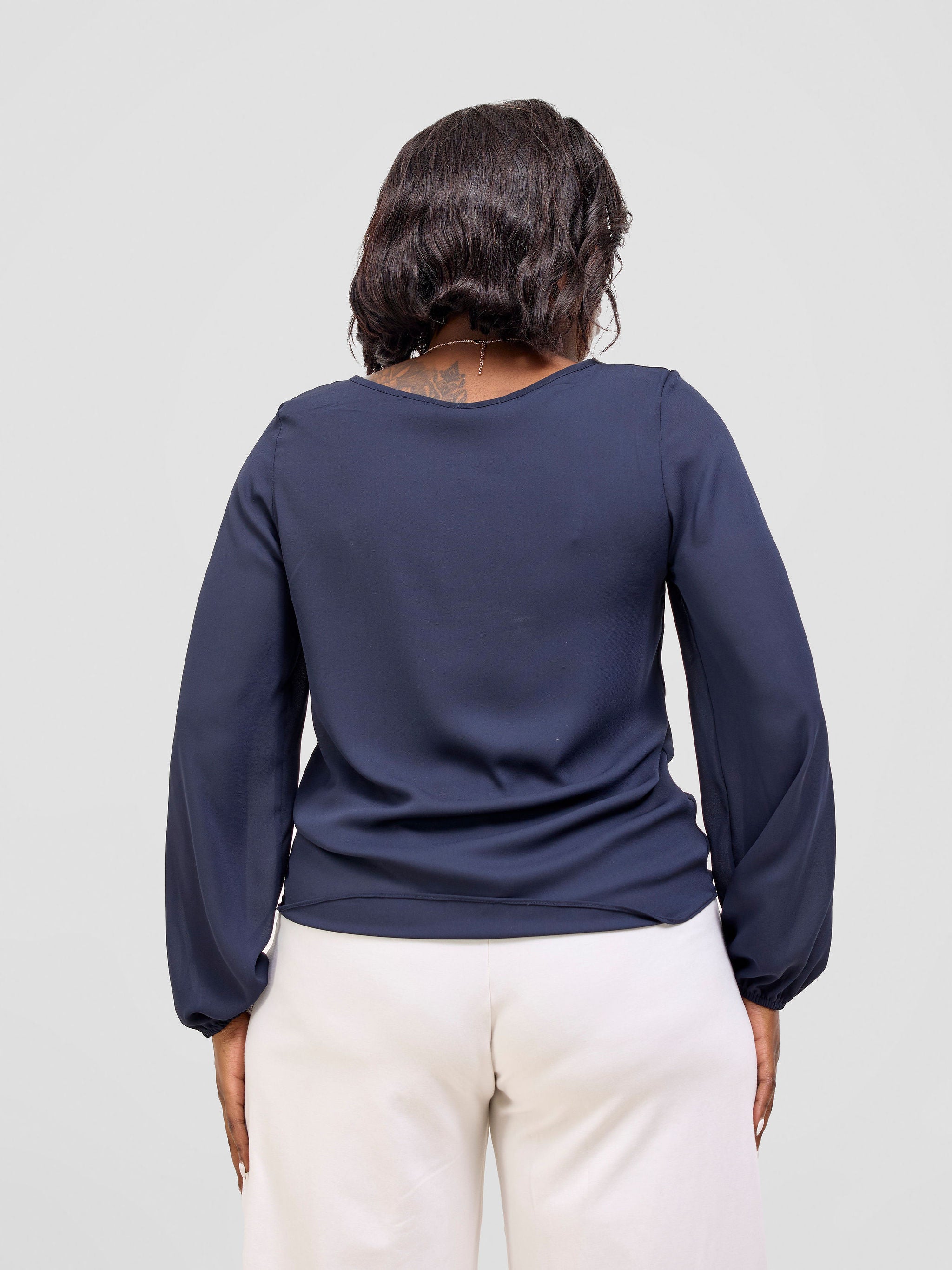 Vivo Basic Chiffon Bishop Sleeve Top (Double Layered) - Dark Navy Blue