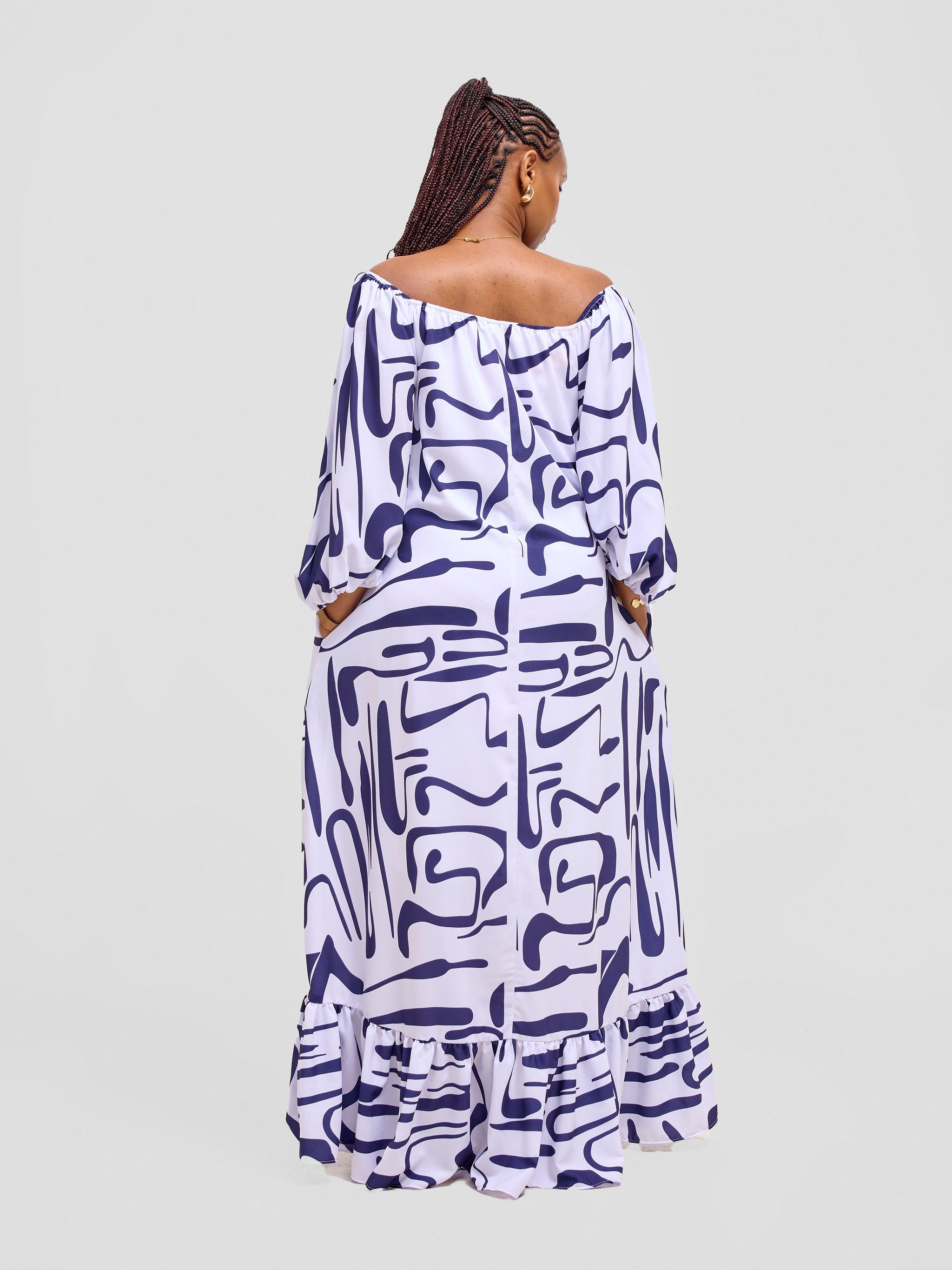 Vivo Serwa Square Neck Maxi Dress - White / Navy Sera Print