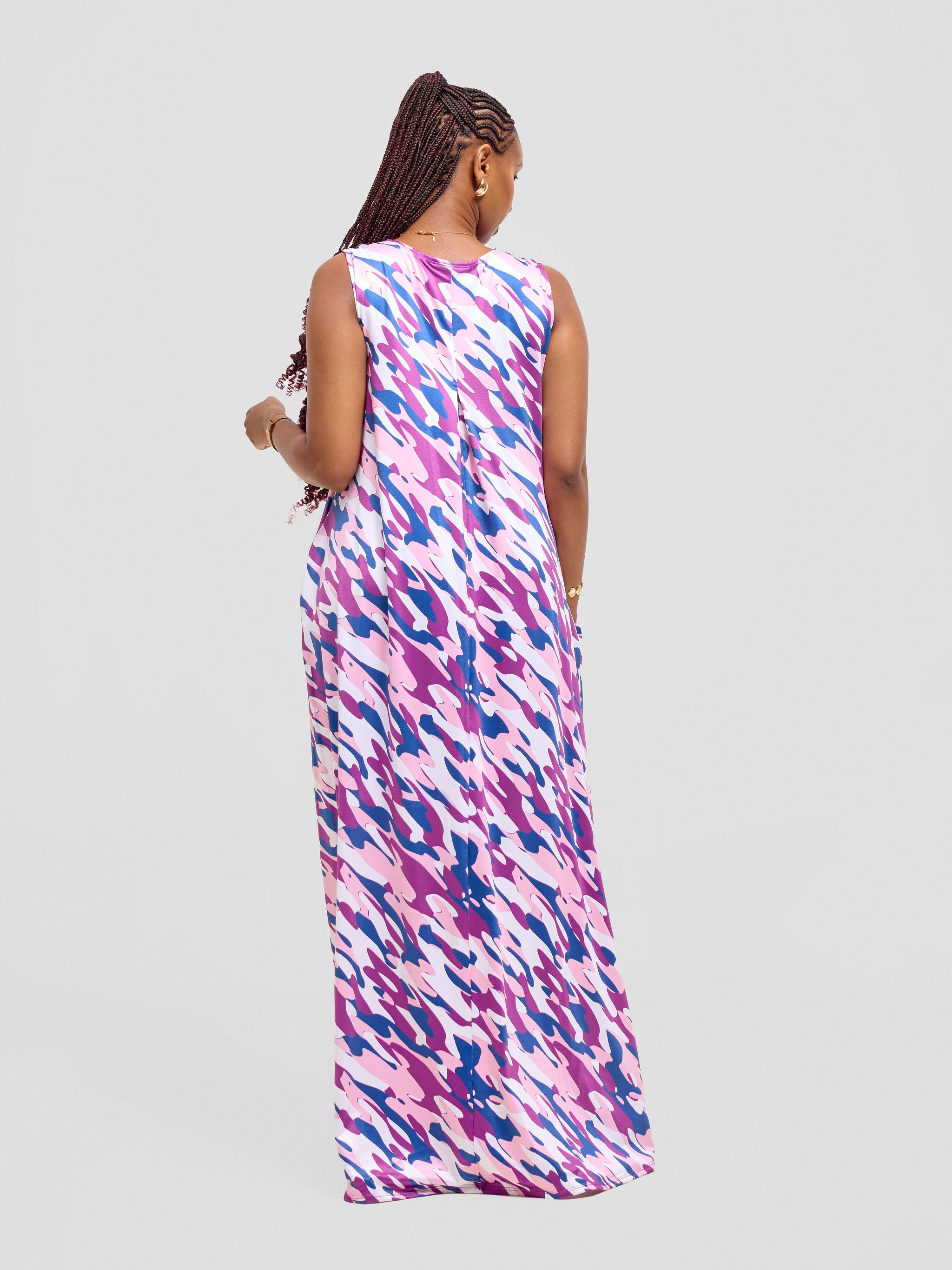 Vivo Lumi Back Pleat Maxi Dress - Pink /  Burgundy Isi Print