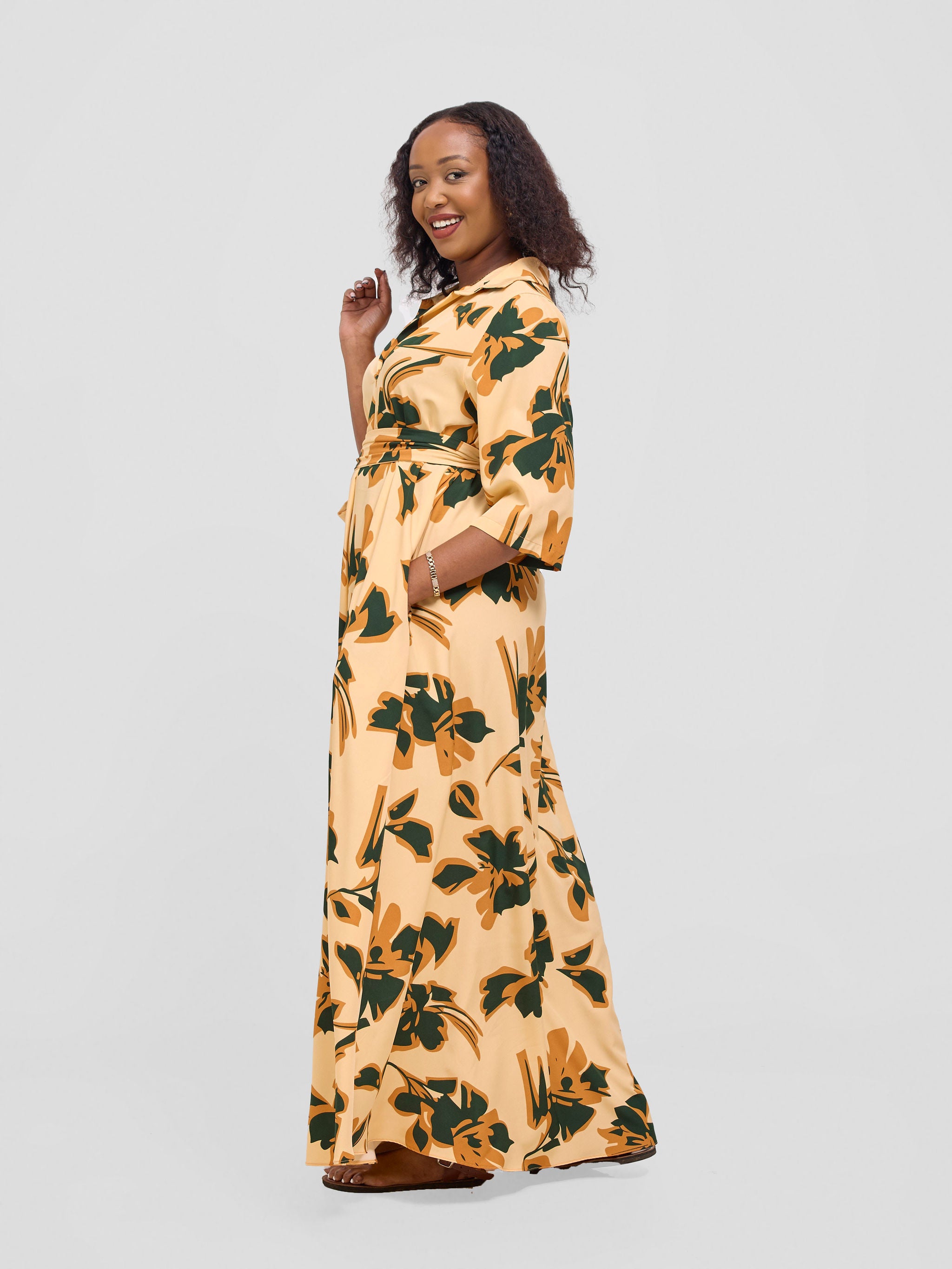 Vivo Yumi Maxi Shirt Dress - Cream / Hunters Lena Print