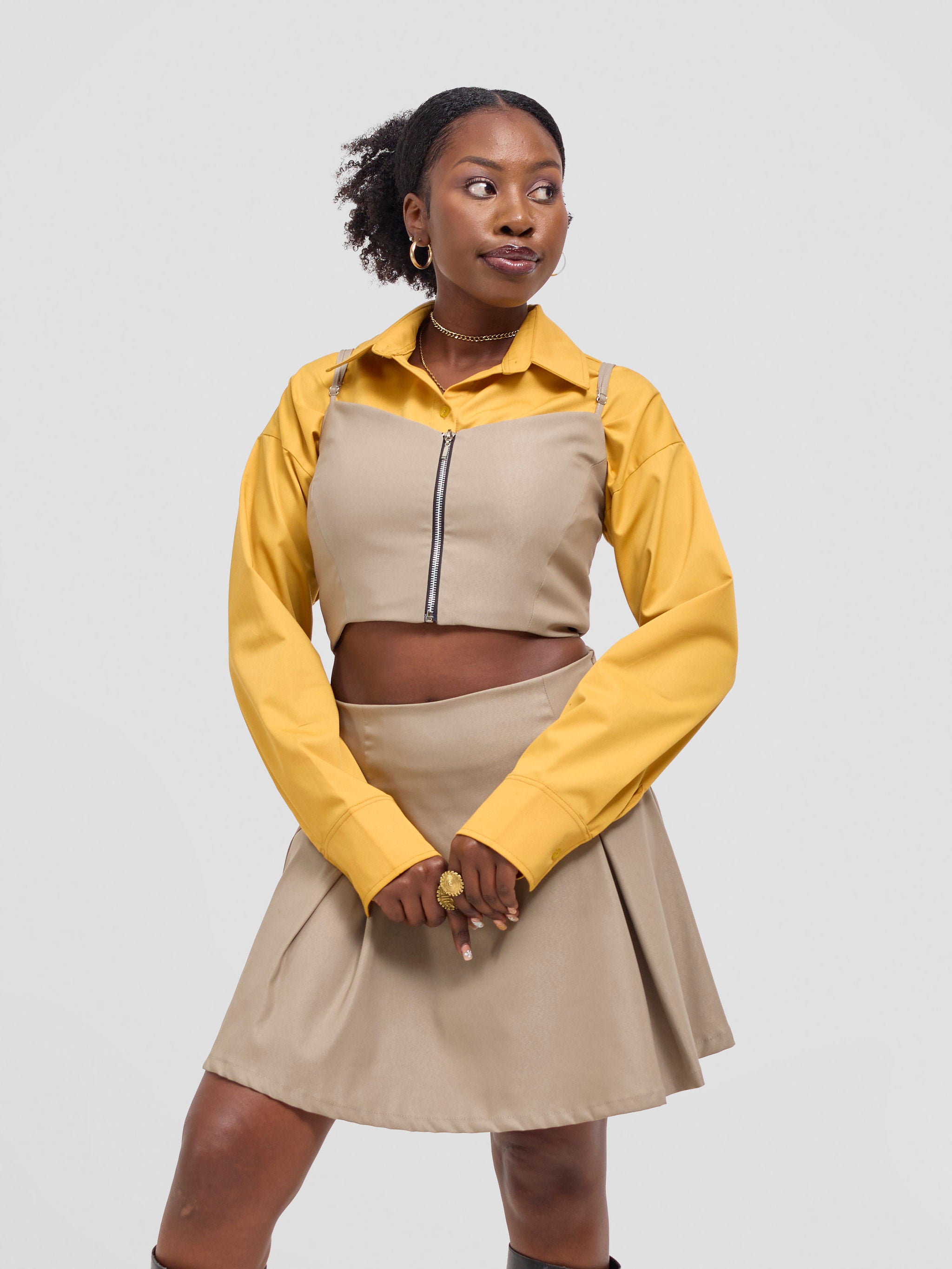 Zoya Kyro Cropped Shirt - Mustard