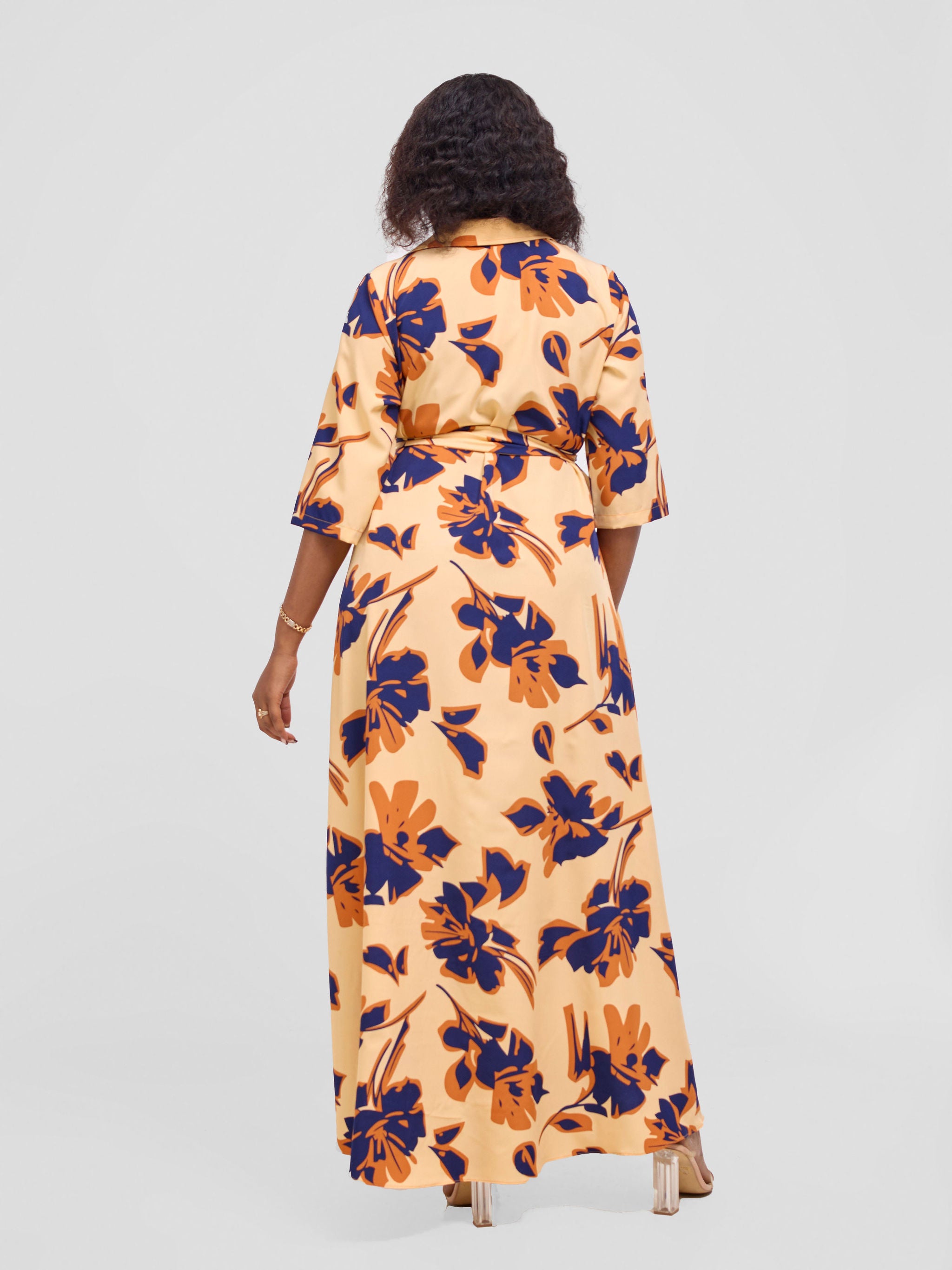 Vivo Yumi Maxi Shirt Dress - Cream / Navy Lena Print