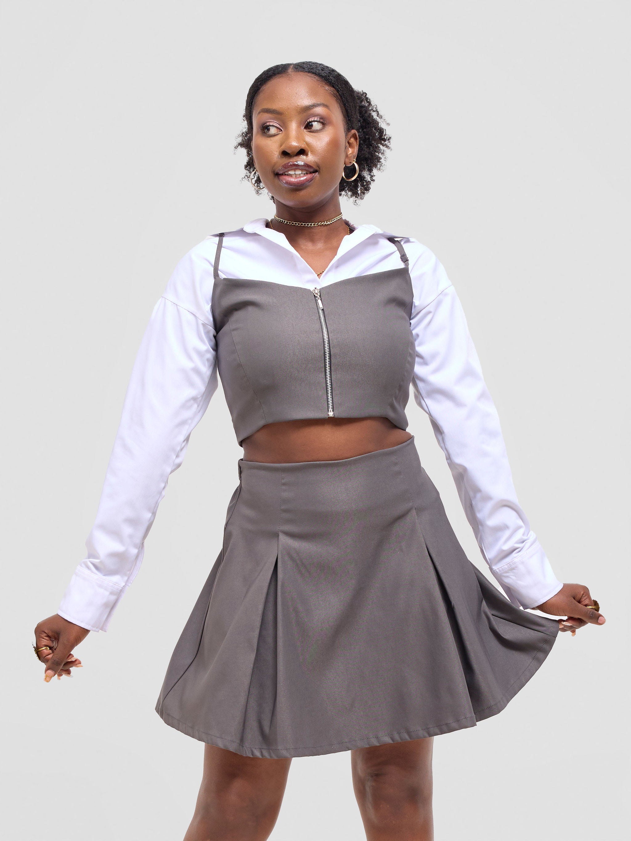 Zoya Kyro Pleated Mini Skirt - Grey