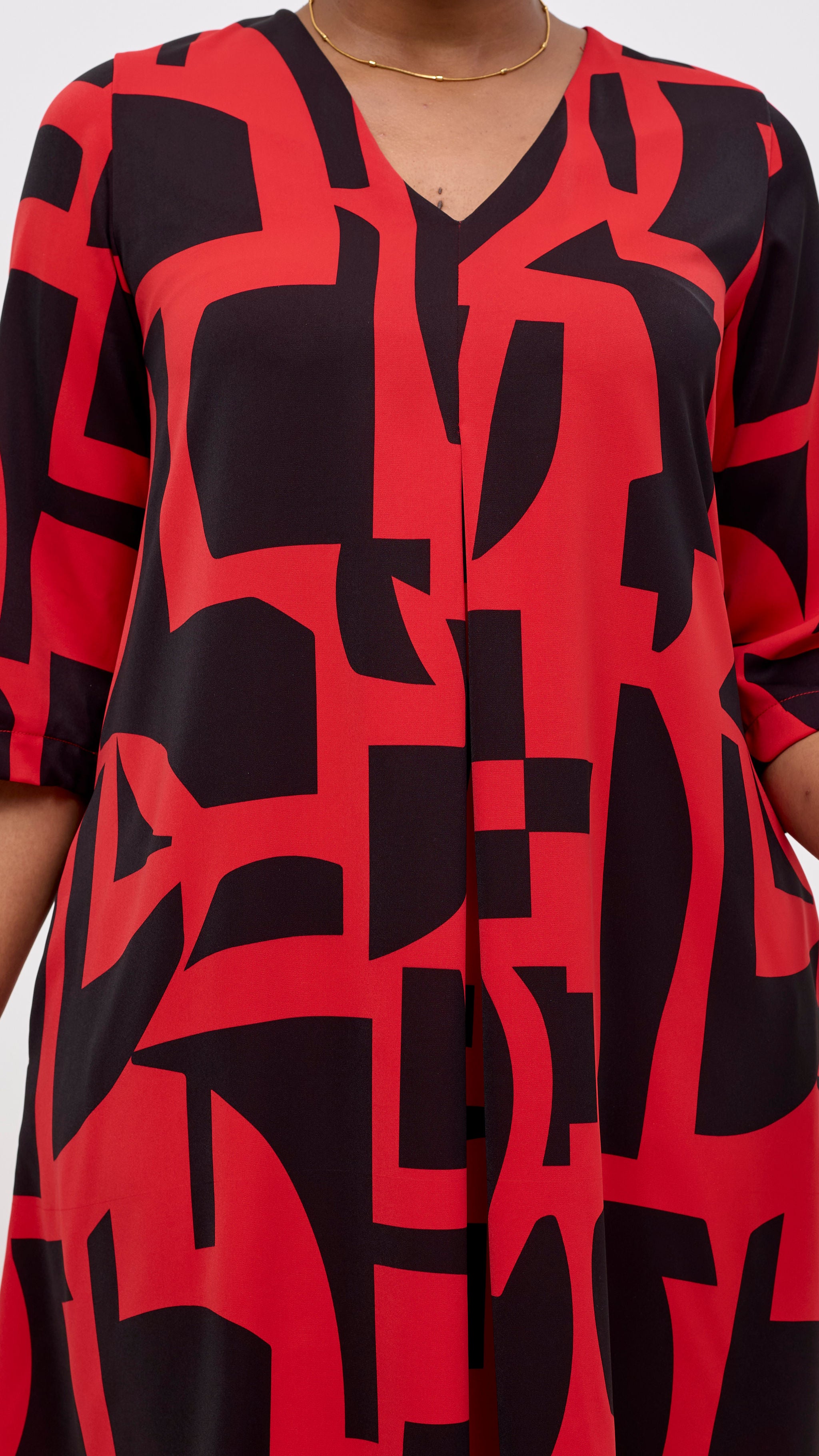 Vivo Kani 3/4 Sleeve Knee Length Dress - Red / Black Pink Dashen Print