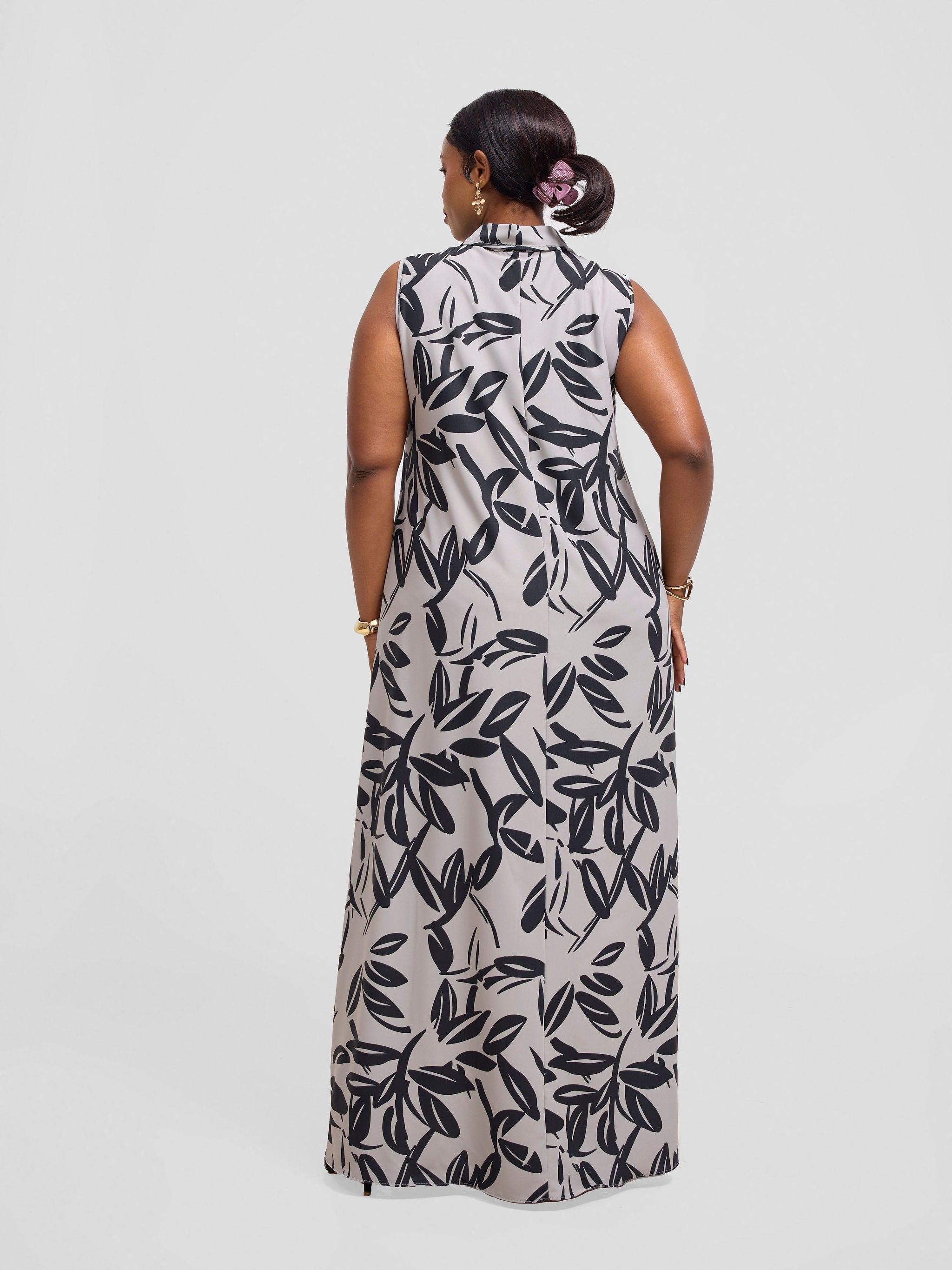 Vivo Asha Sleeveless Maxi Dress - Grey / Black Jilo Print