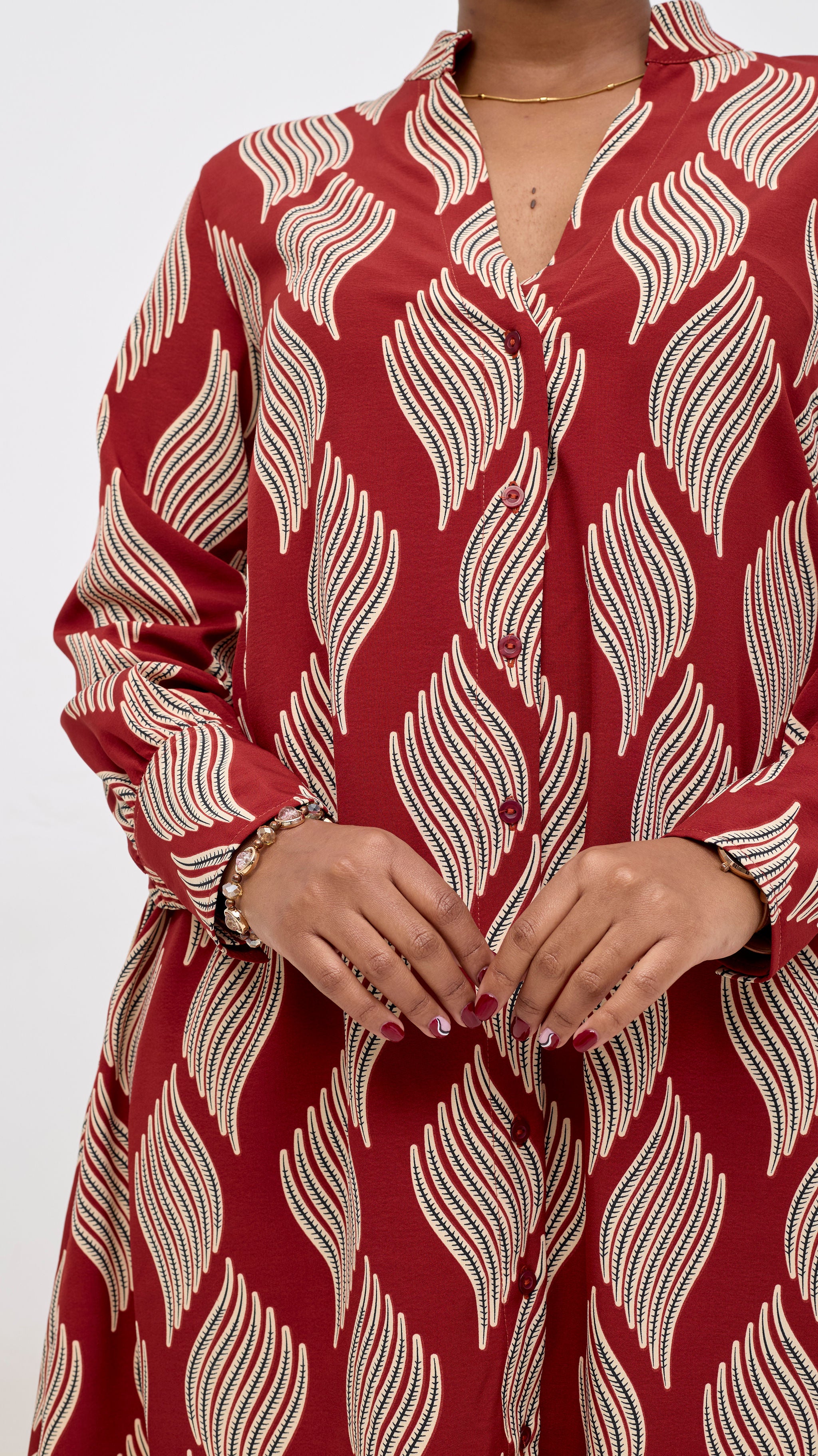 Vivo Kani Tent Shirt Dress - Burgundy / Black Print