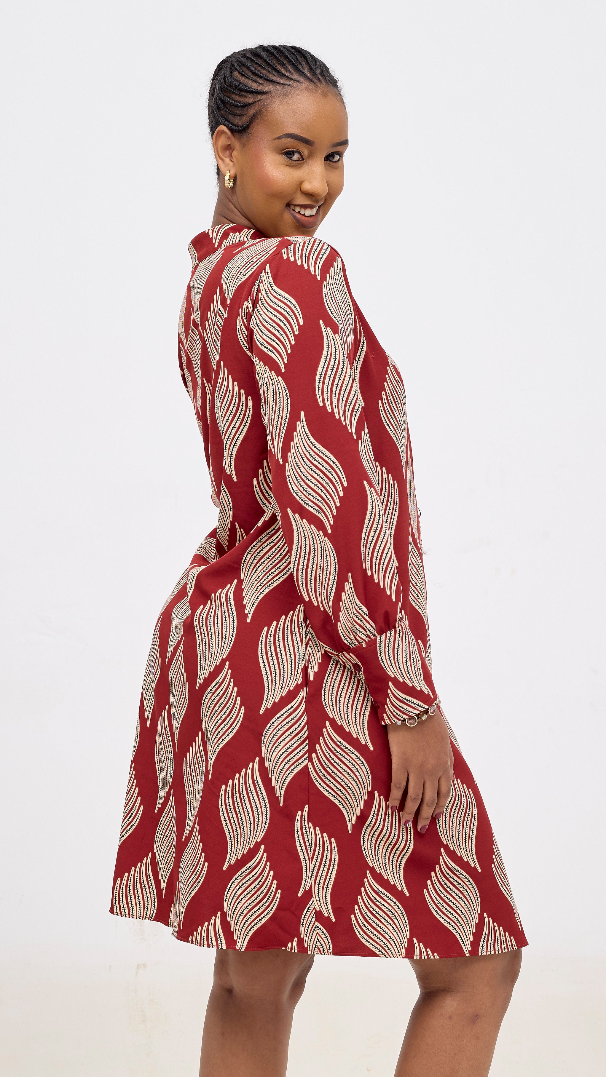 Vivo Kani Tent Shirt Dress - Burgundy / Black Print