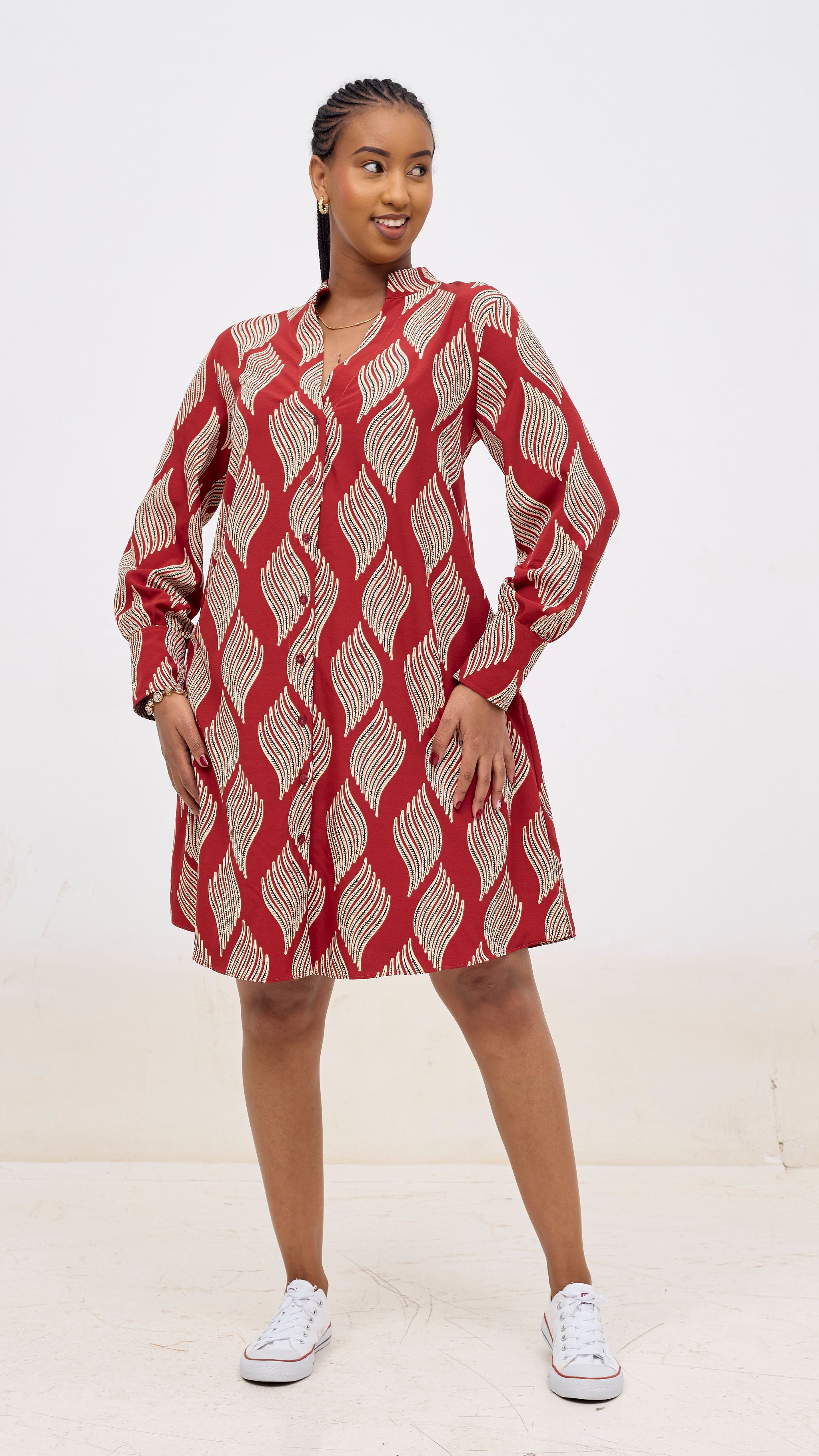 Vivo Kani Tent Shirt Dress - Burgundy / Black Print