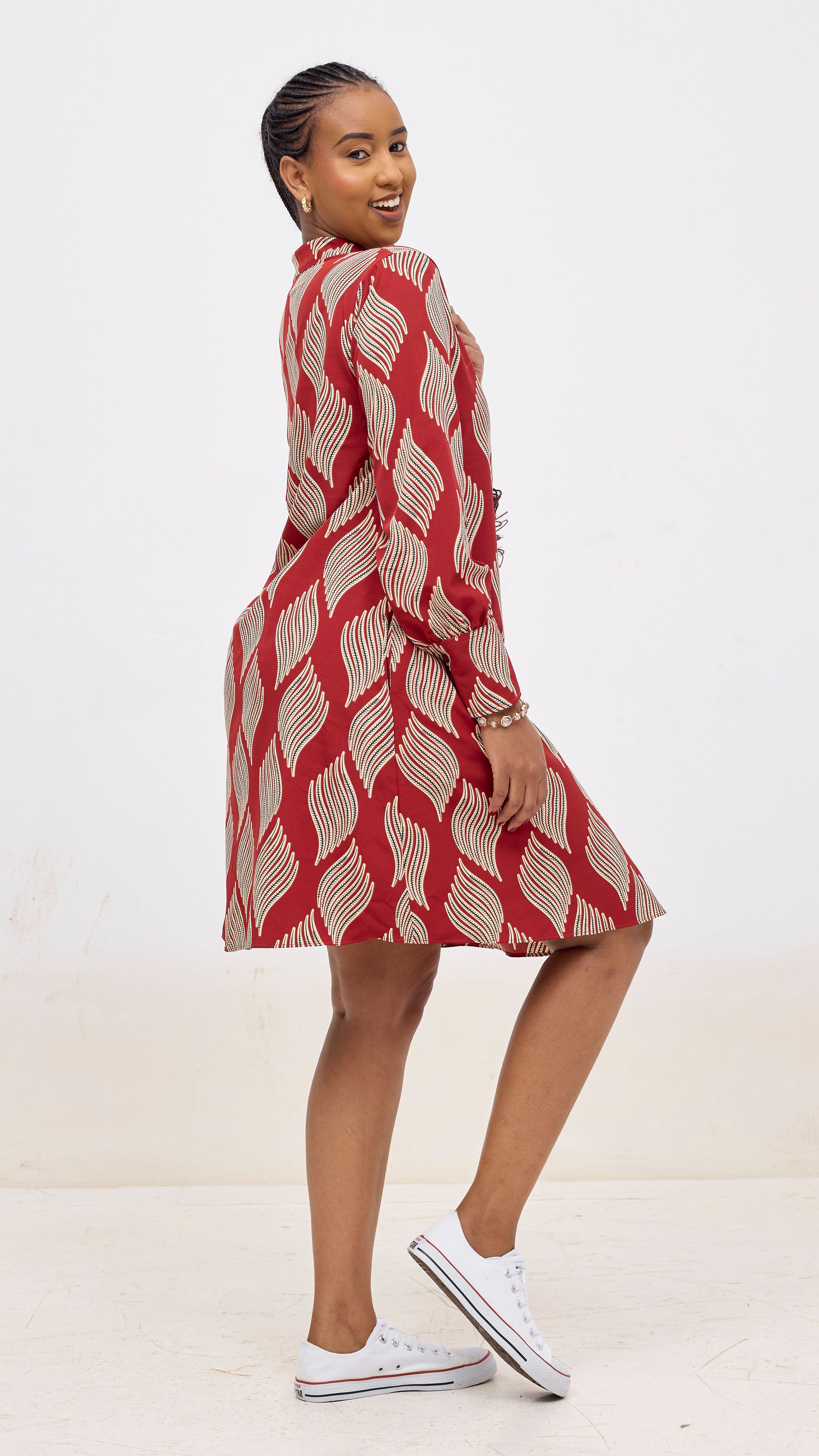 Vivo Kani Tent Shirt Dress - Burgundy / Black Print
