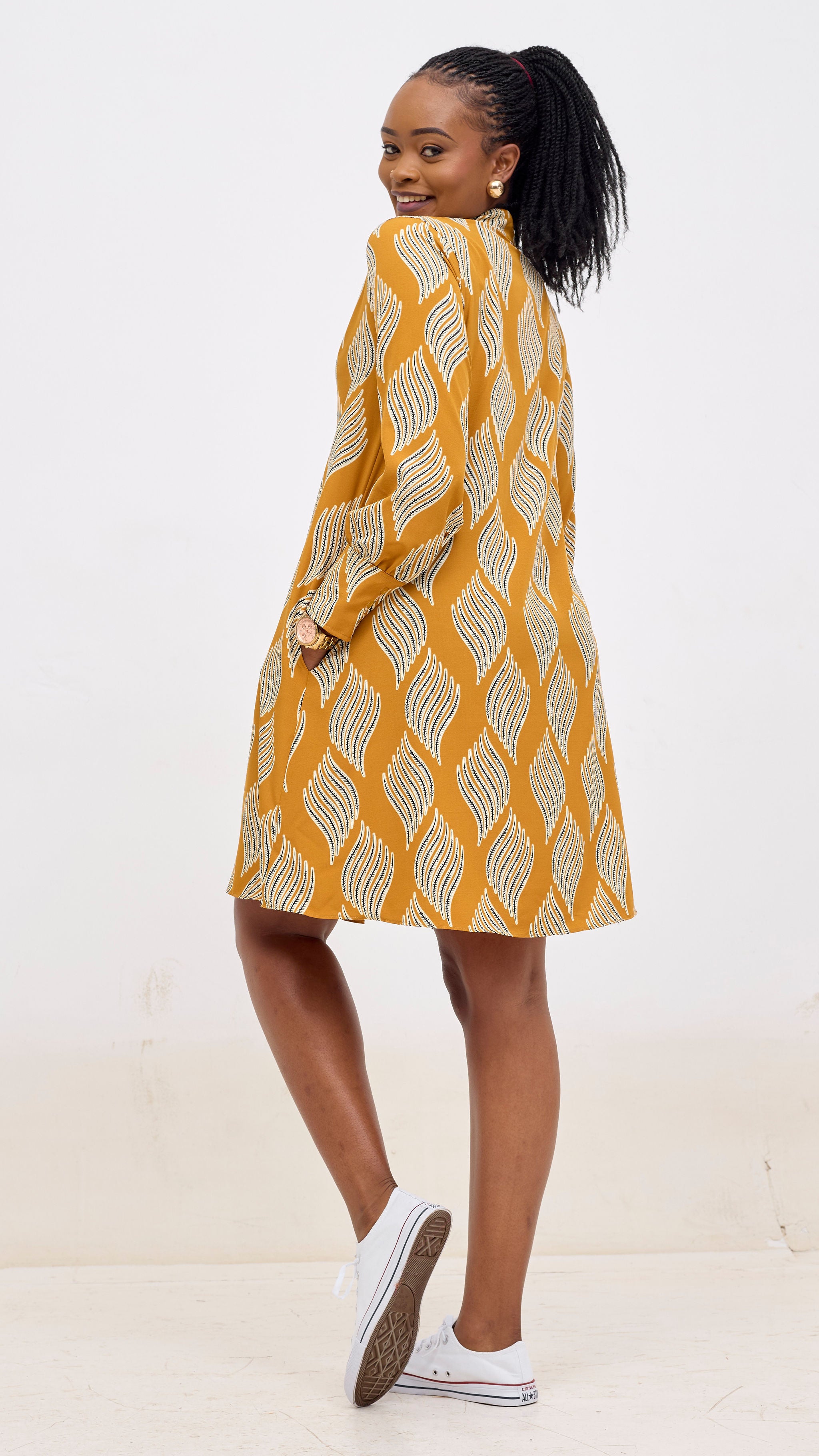 Vivo Kani Tent Shirt Dress - Mustard / Black