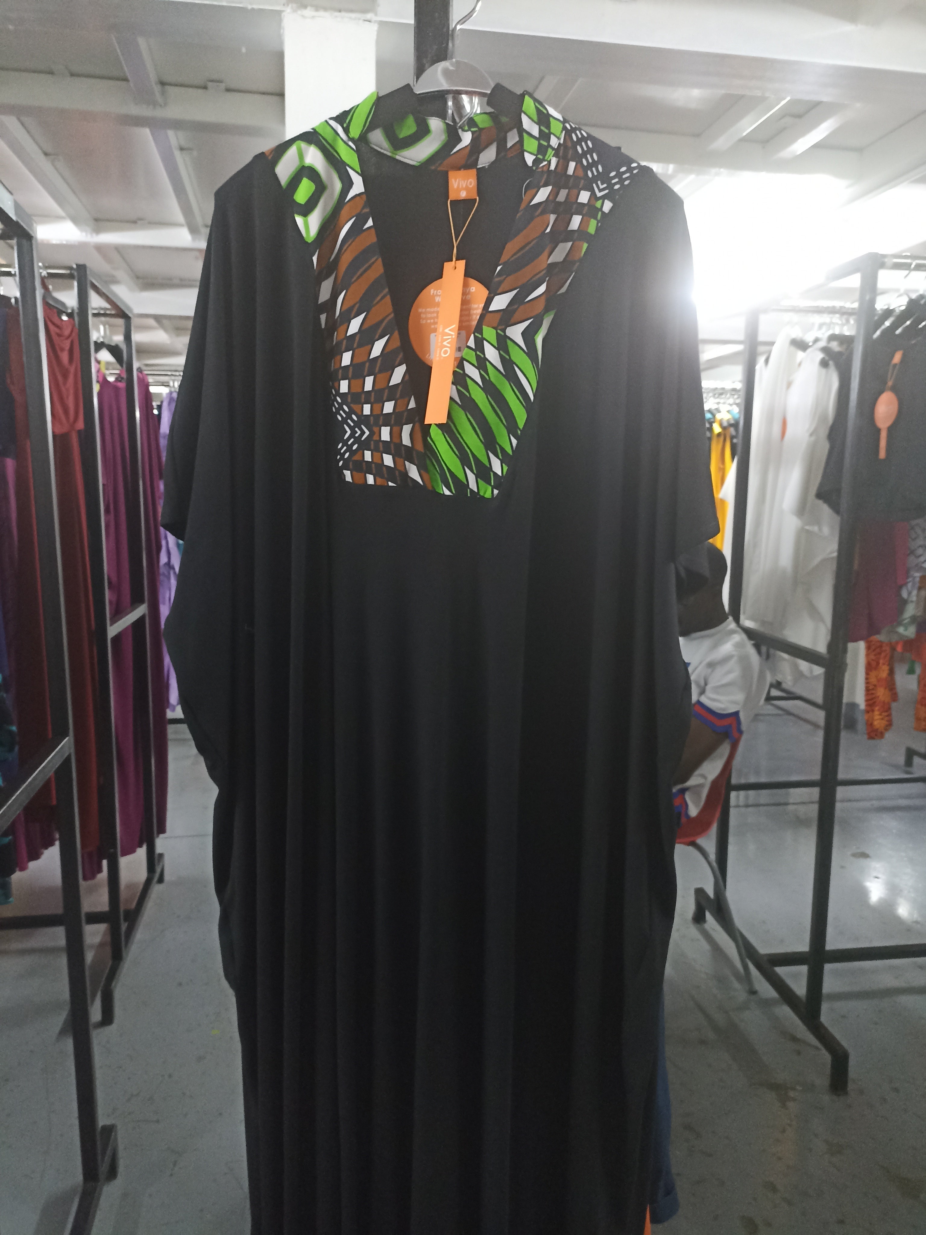 Vivo Arusha High Neck Kaftan  Maxi Dress - Black