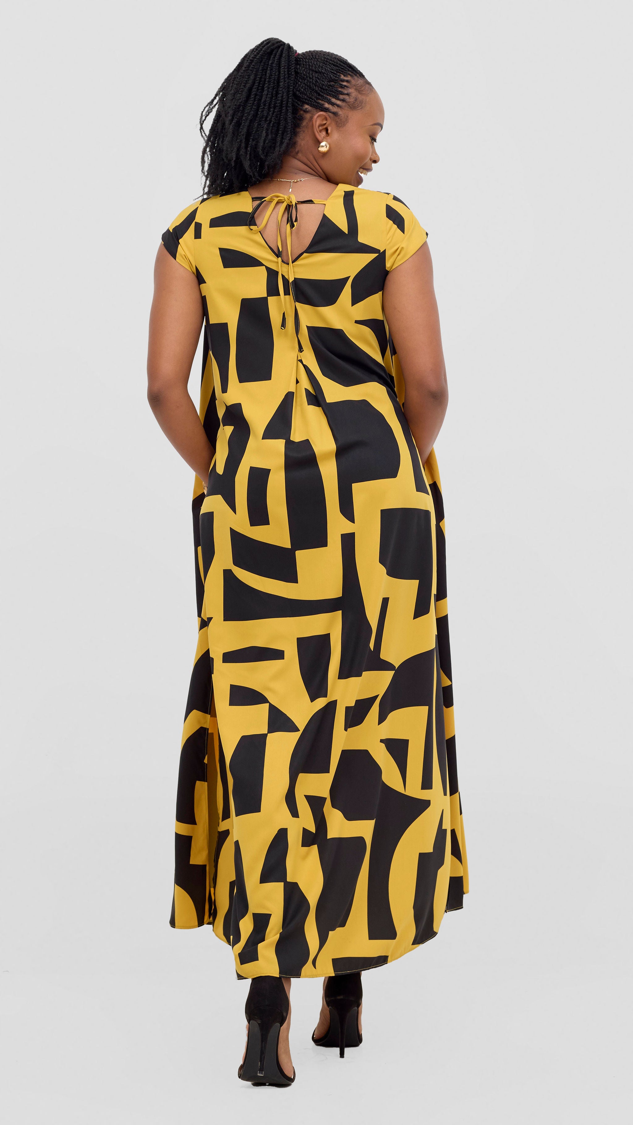 Vivo Kani Cap Sleeve Maxi Dress - Mustard / Black Dashen Print
