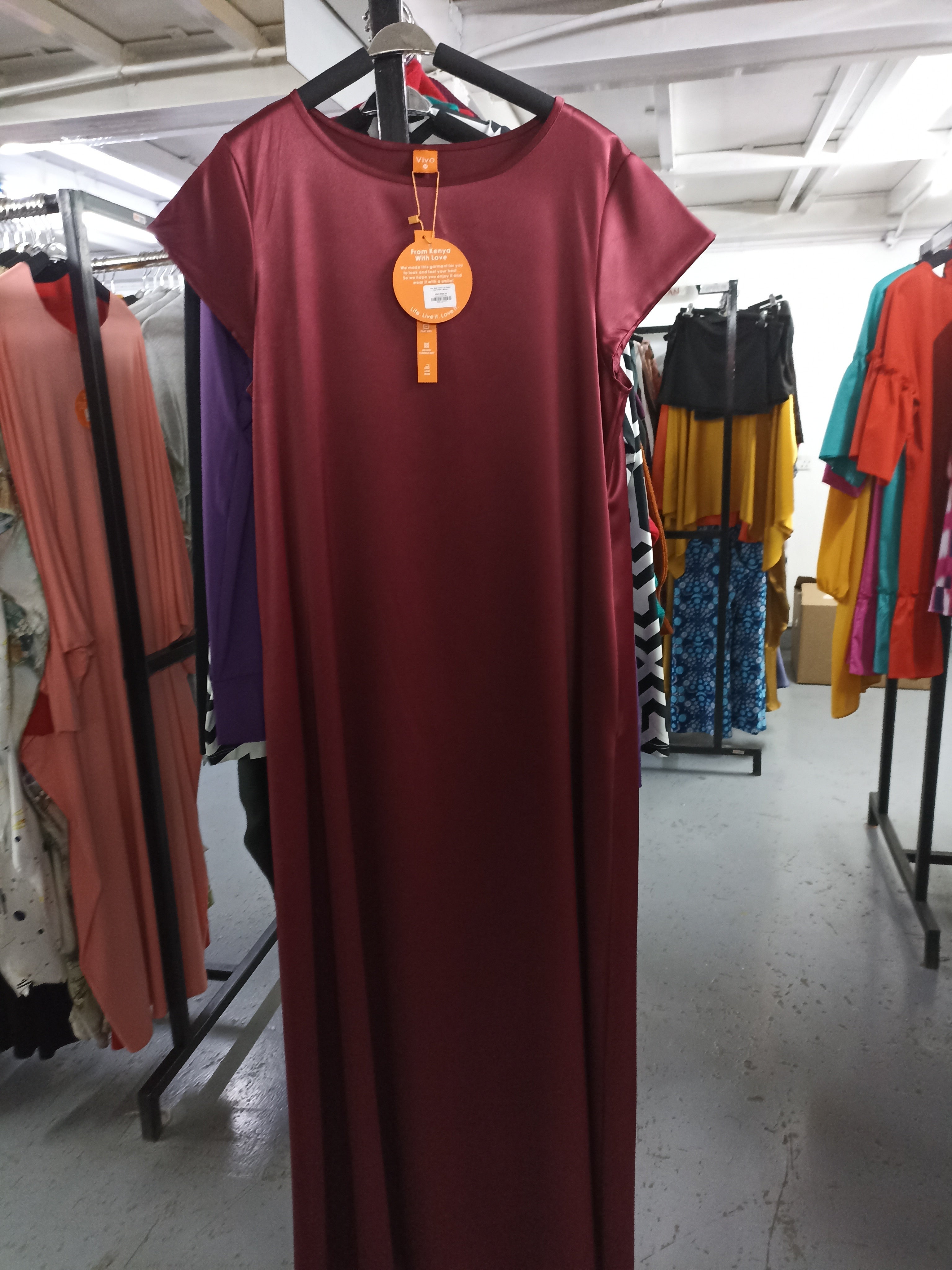Vivo Basic Satin Cap Sleeve Maxi Dress - Maroon