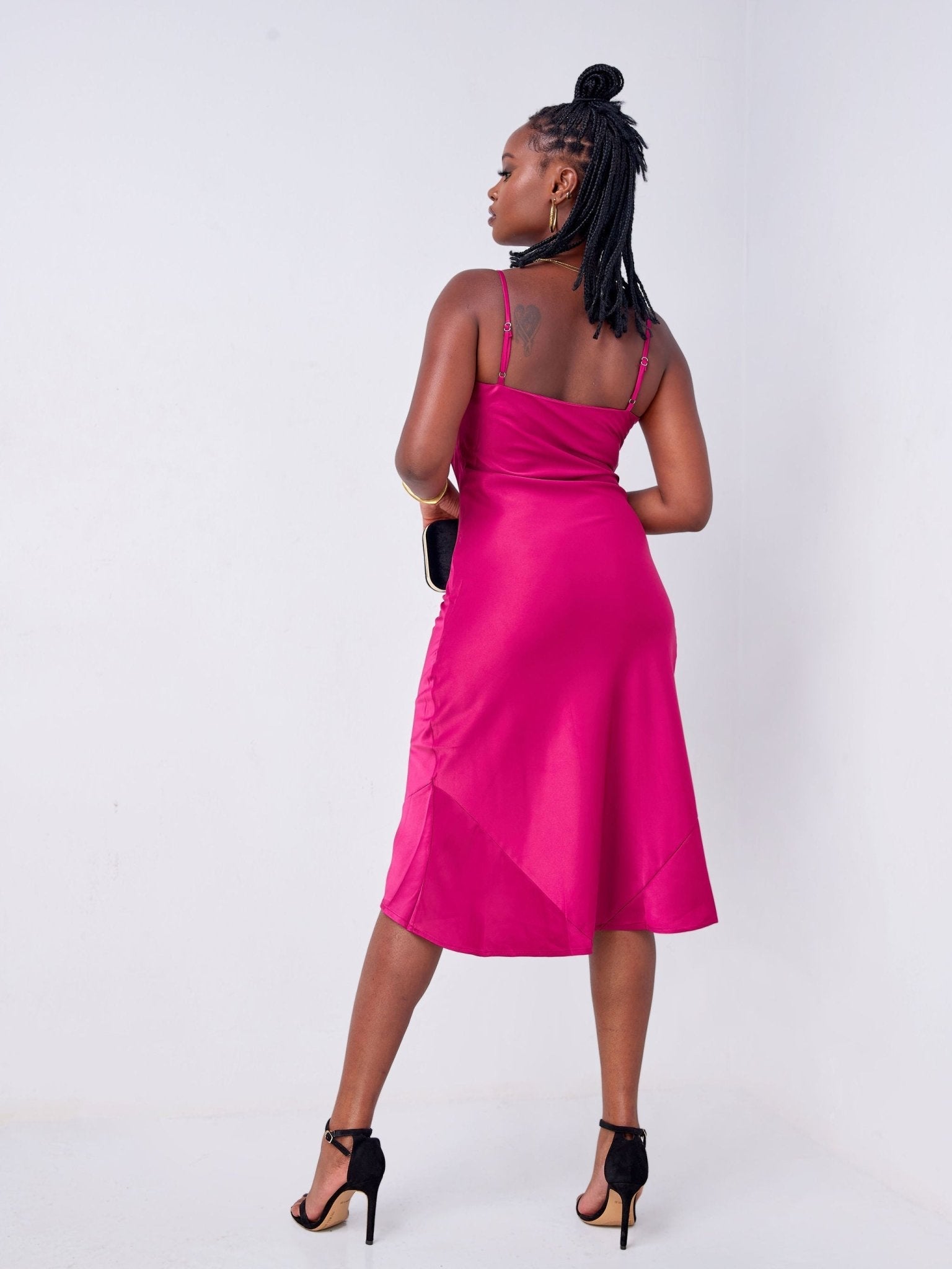 Lola Satin Cowl Neck Slip Dress - Pink - Shopzetu