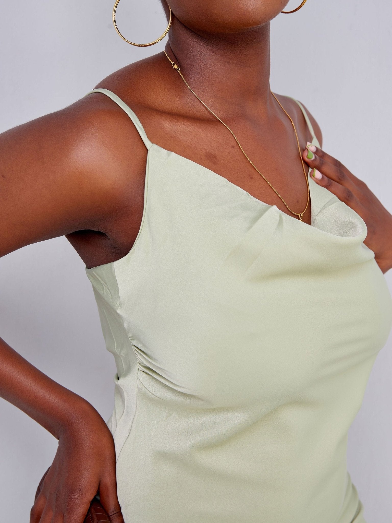 Lola Satin Cowl Neck Slip Dress - Pastel Mint - Shopzetu