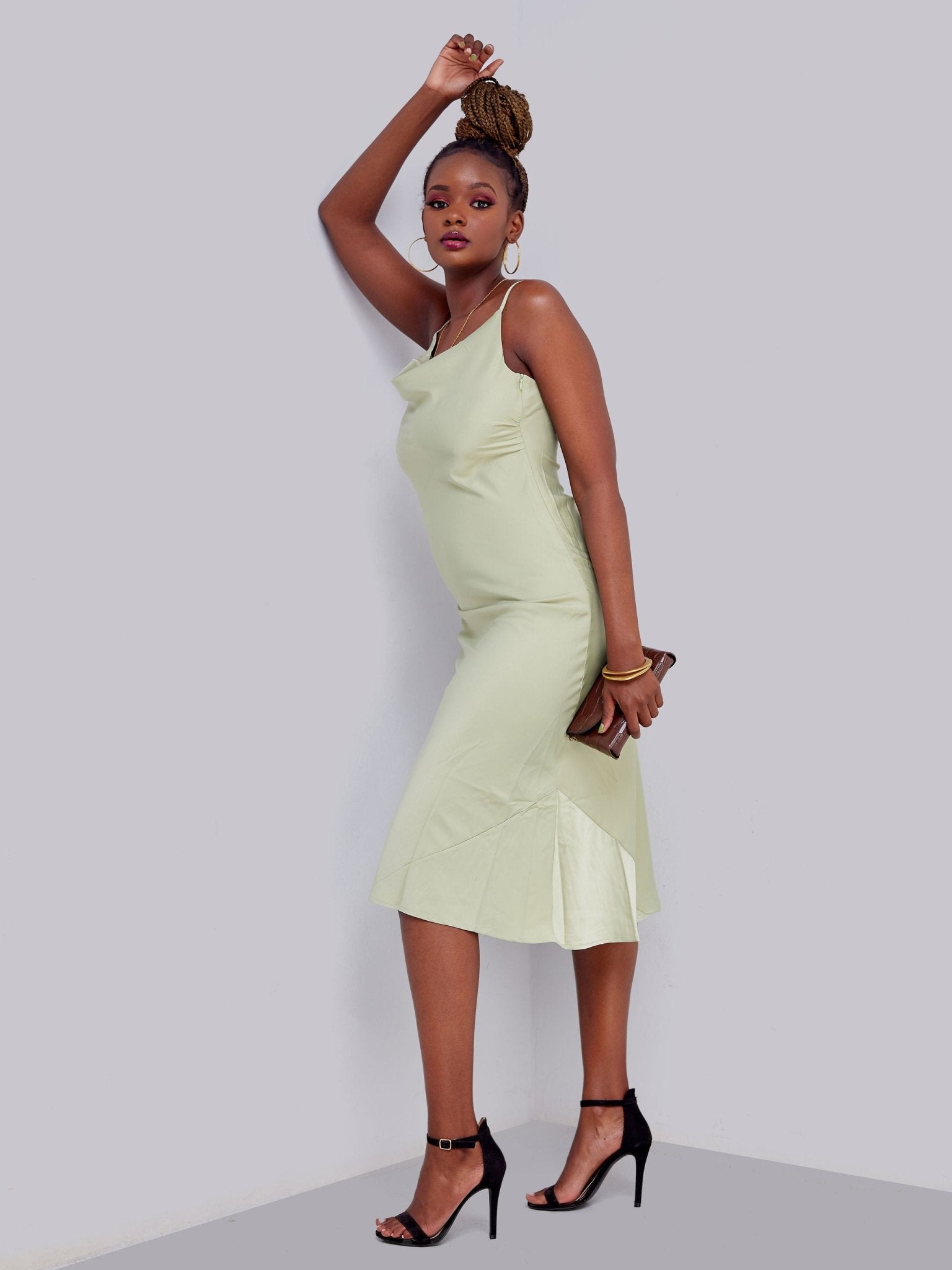 Lola Satin Cowl Neck Slip Dress - Pastel Mint - Shopzetu