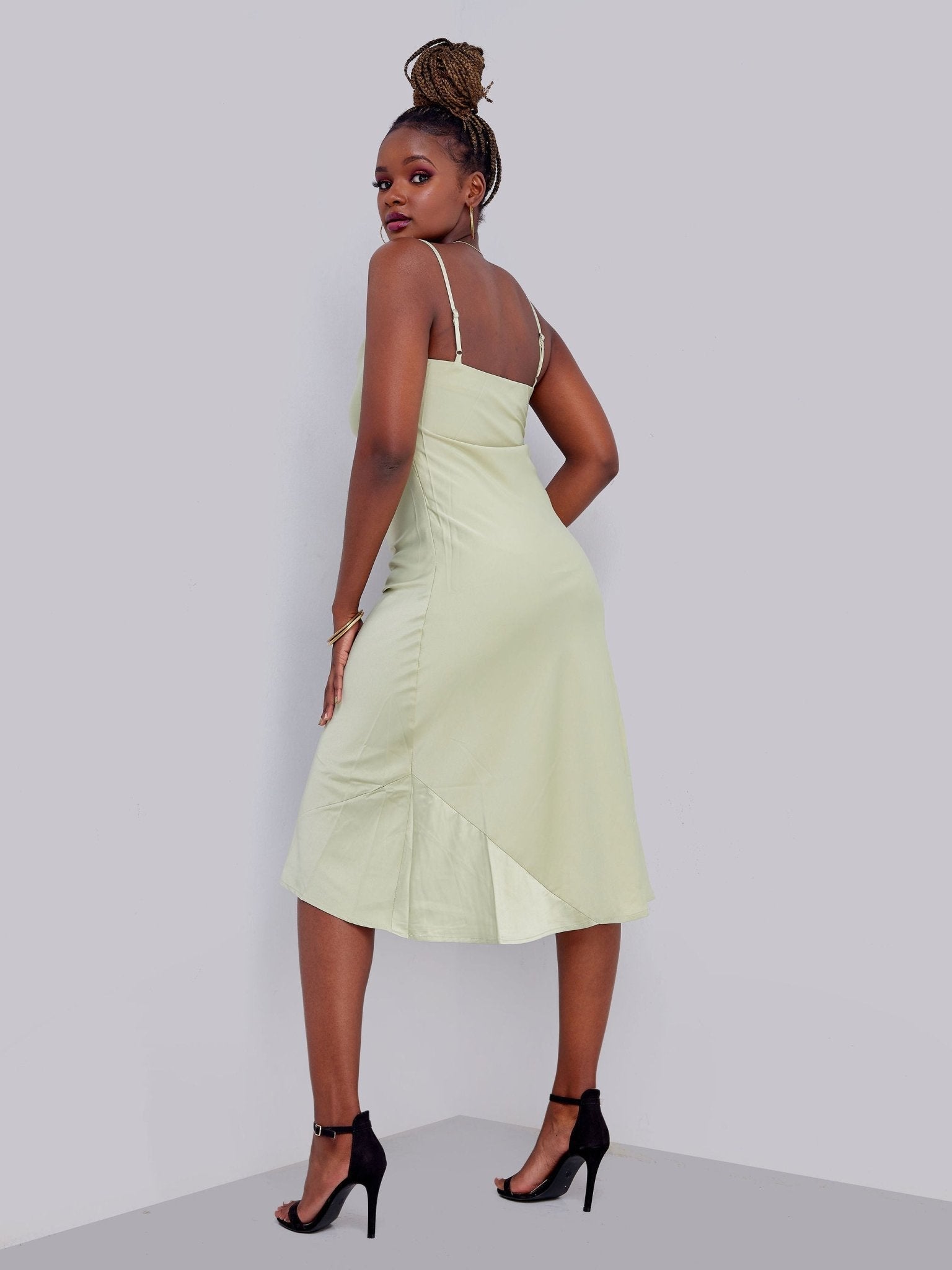 Lola Satin Cowl Neck Slip Dress - Pastel Mint - Shopzetu