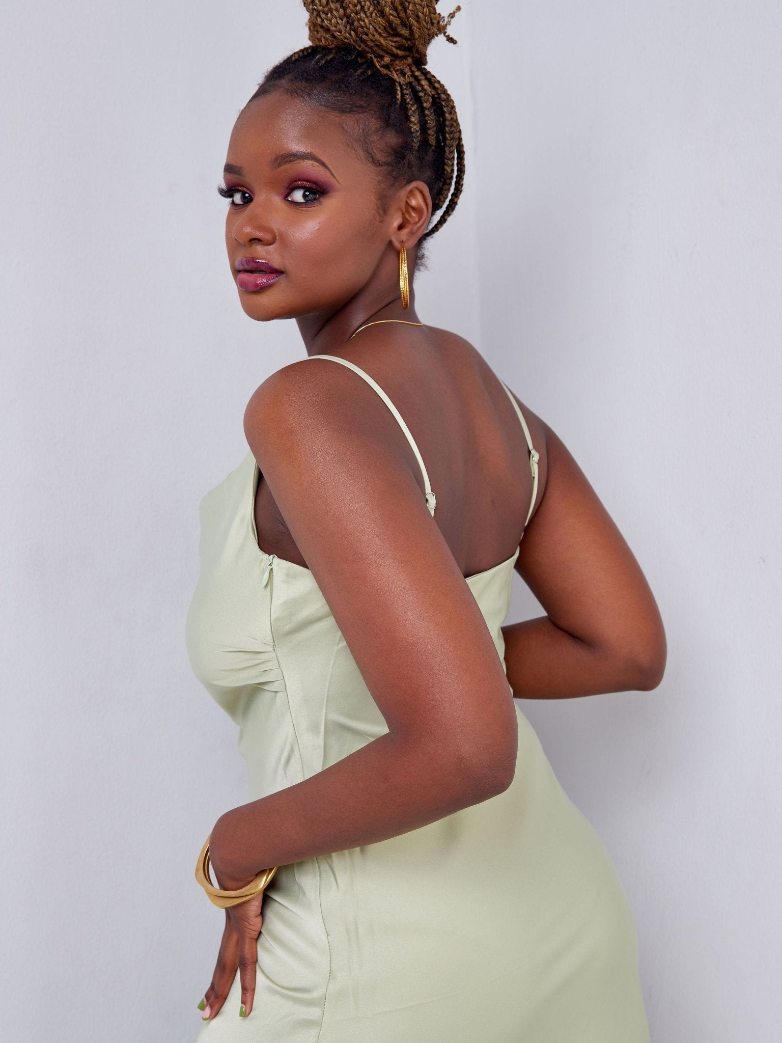 Lola Satin Cowl Neck Slip Dress - Pastel Mint - Shopzetu