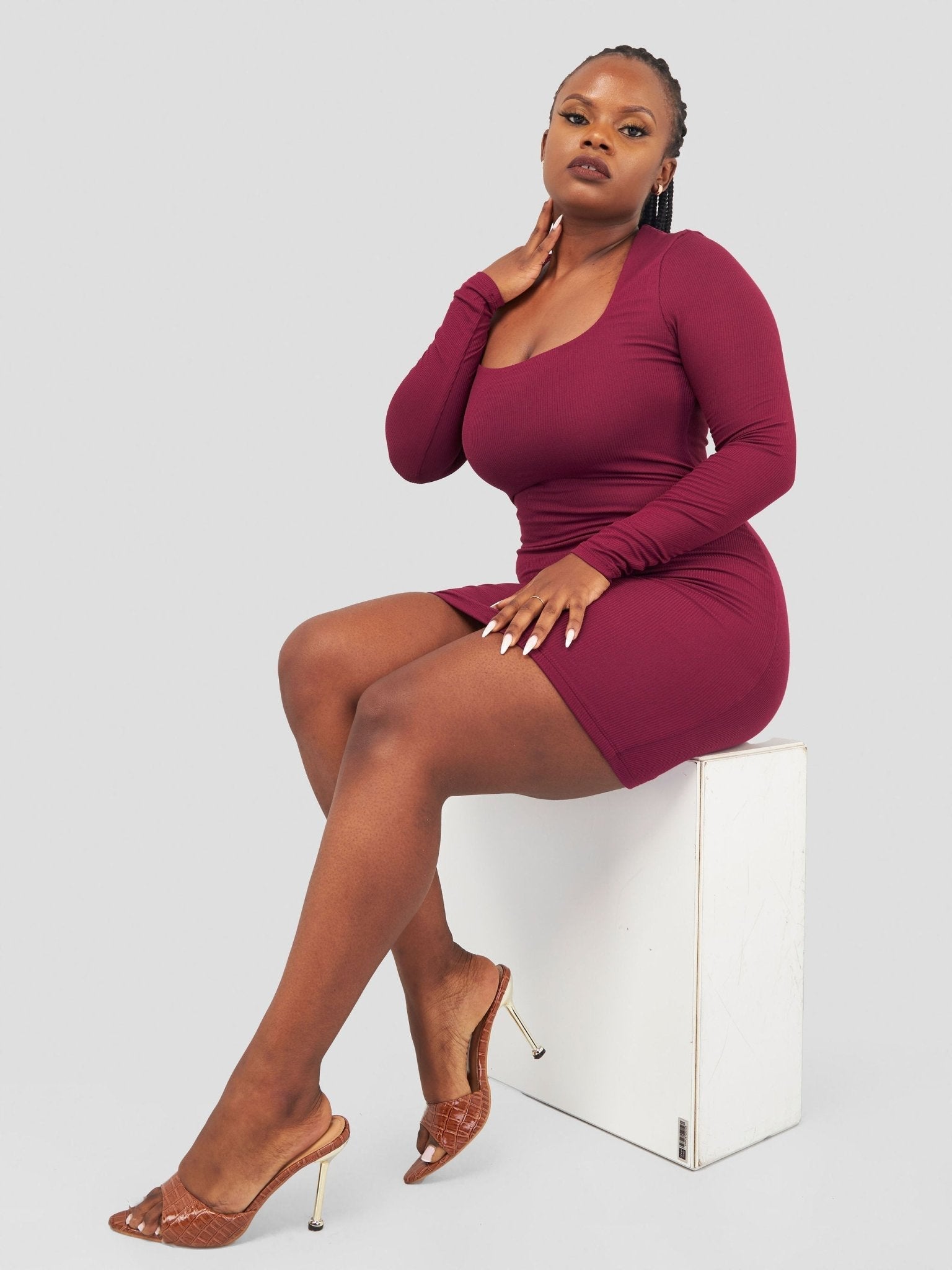 Popular 21 Double Layered Long Sleeve Dress - Wine - Shopzetu