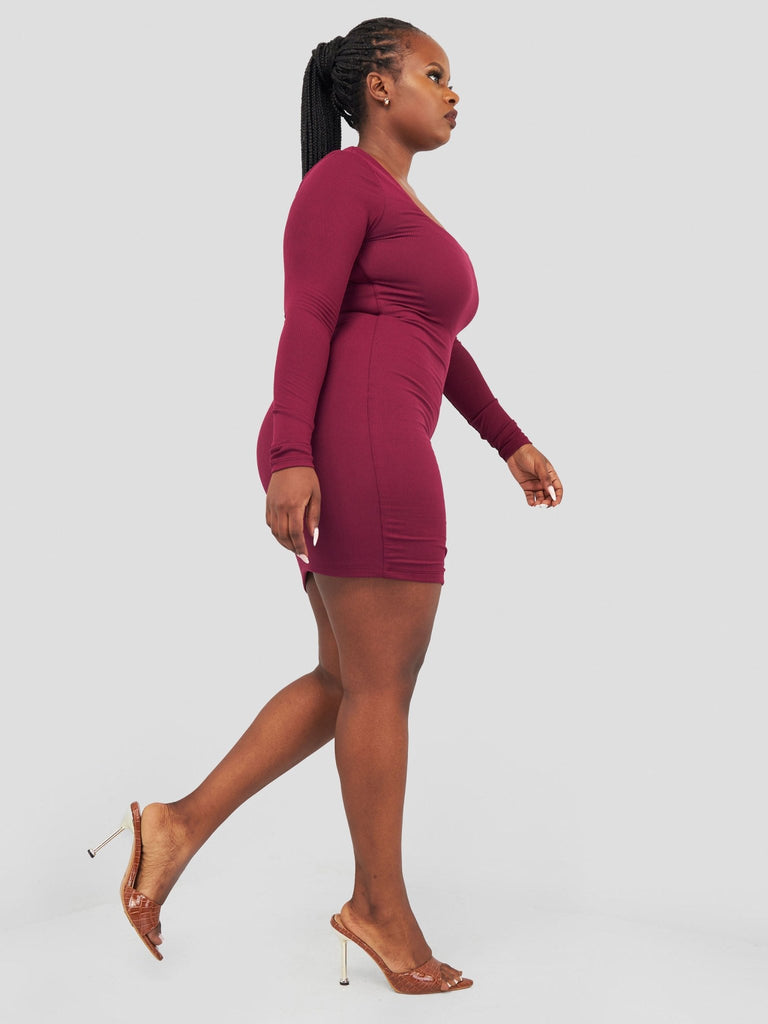 Popular 21 Crew Neck Slit Dress - Wine - Shopzetu