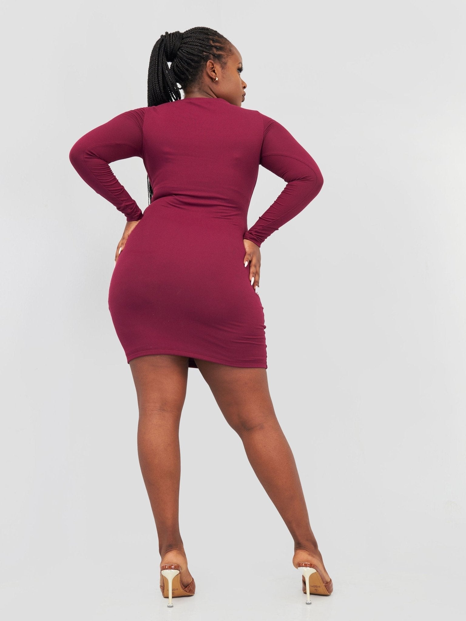 Popular 21 Double Layered Long Sleeve Dress - Wine - Shopzetu