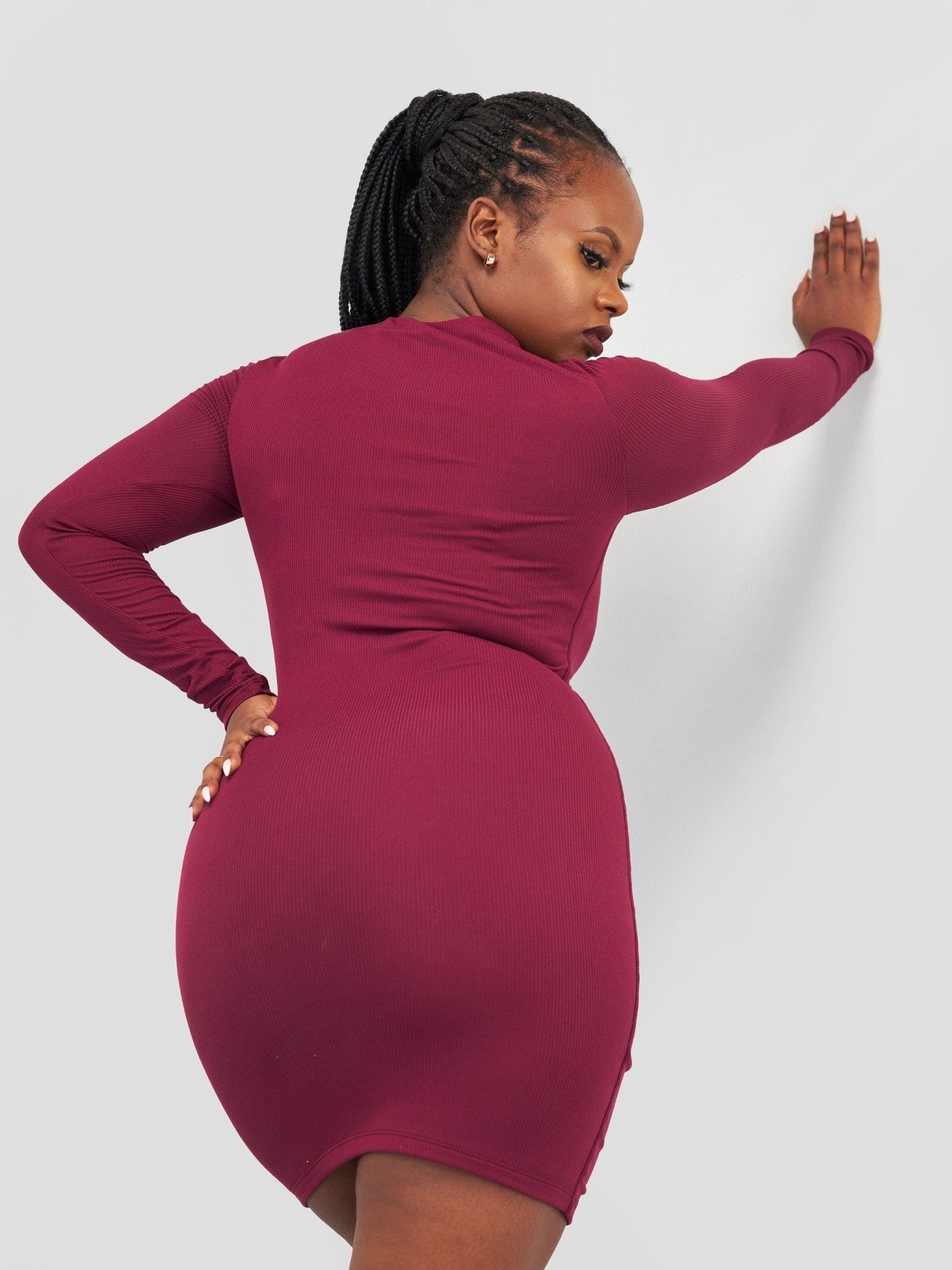 Popular 21 Double Layered Long Sleeve Dress - Wine - Shopzetu