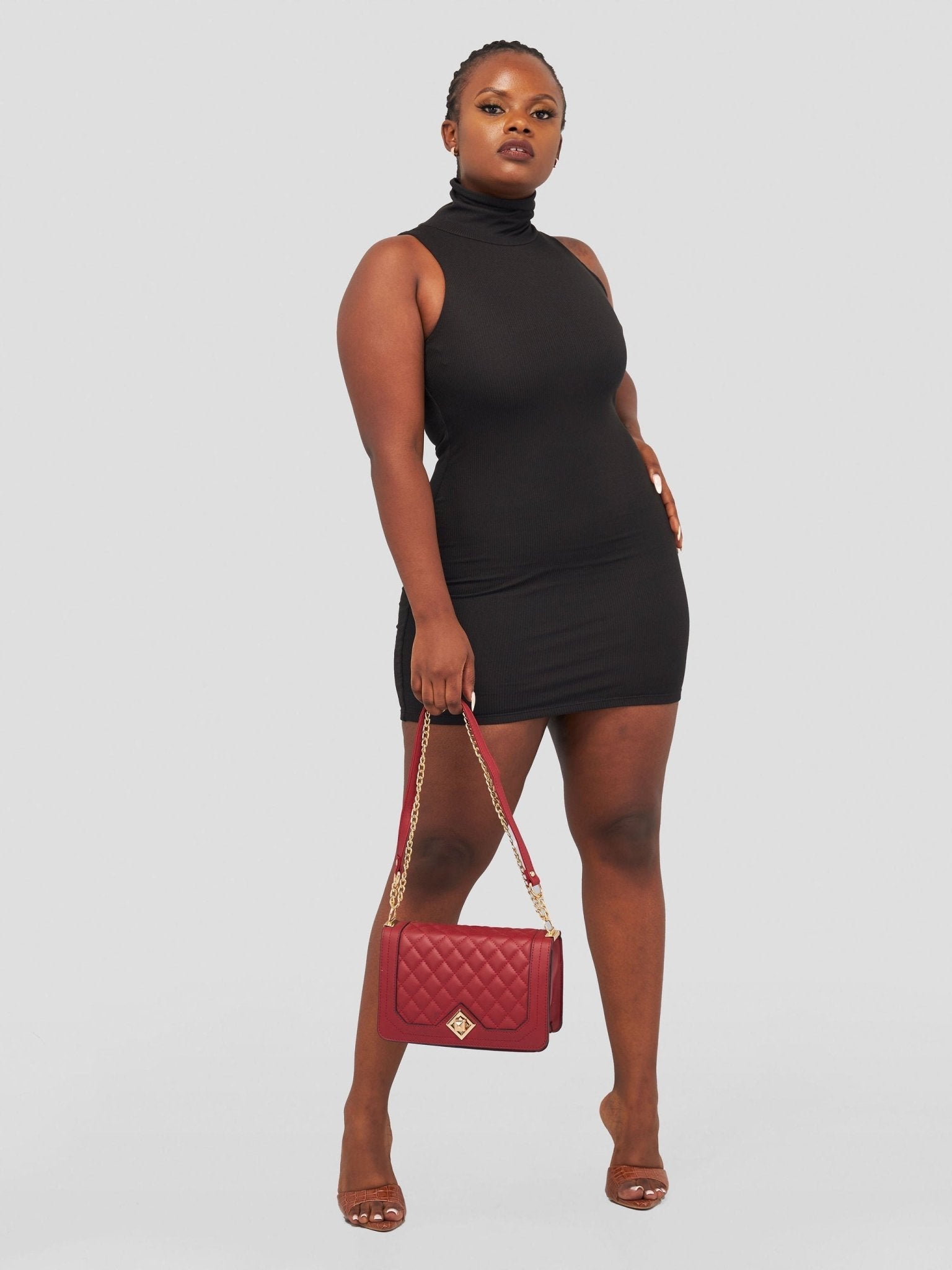 Popular 21 Double Layered High Mock Neck Mini Dress - Black - Shopzetu