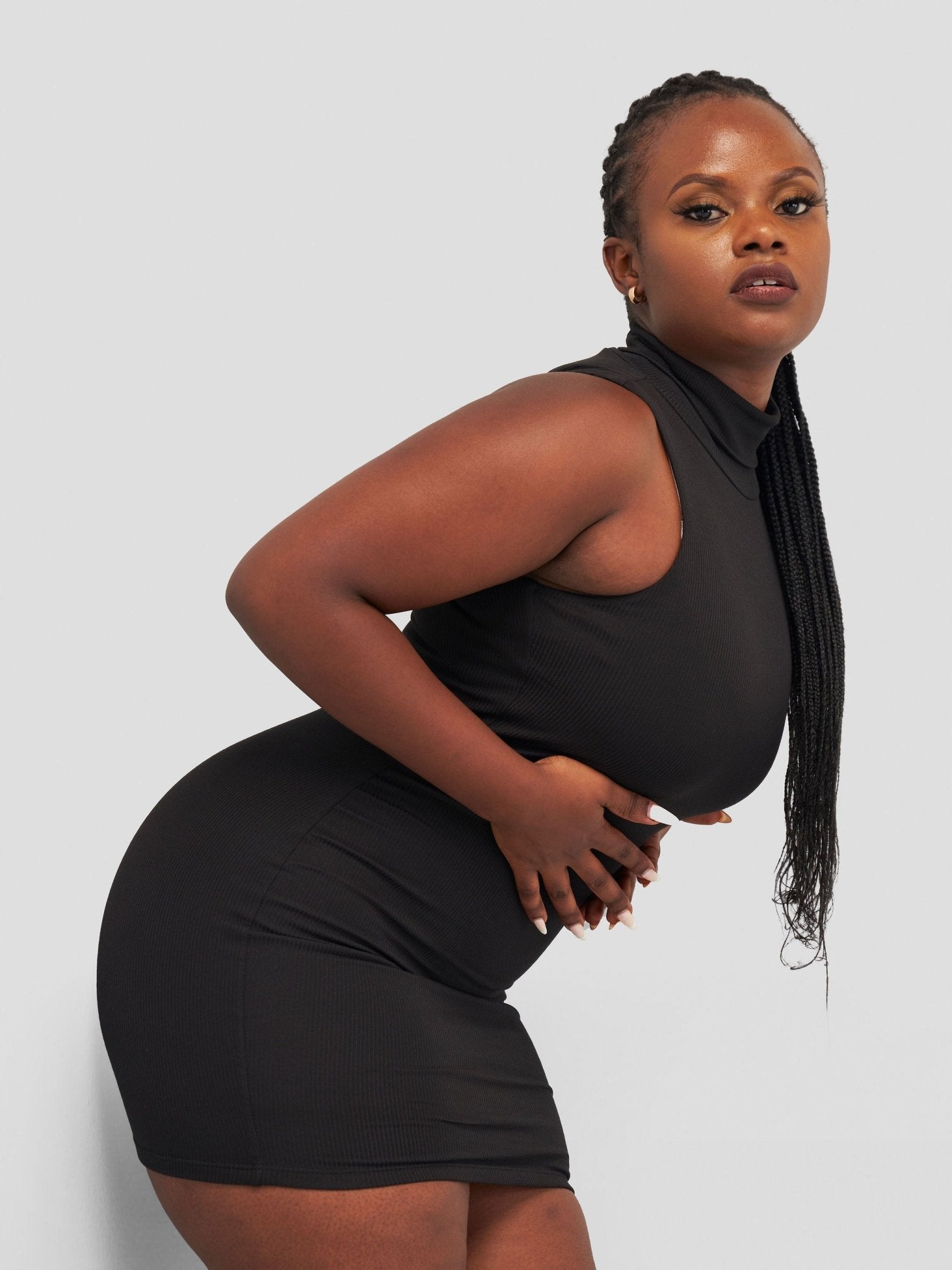 Popular 21 Double Layered High Mock Neck Mini Dress - Black - Shopzetu