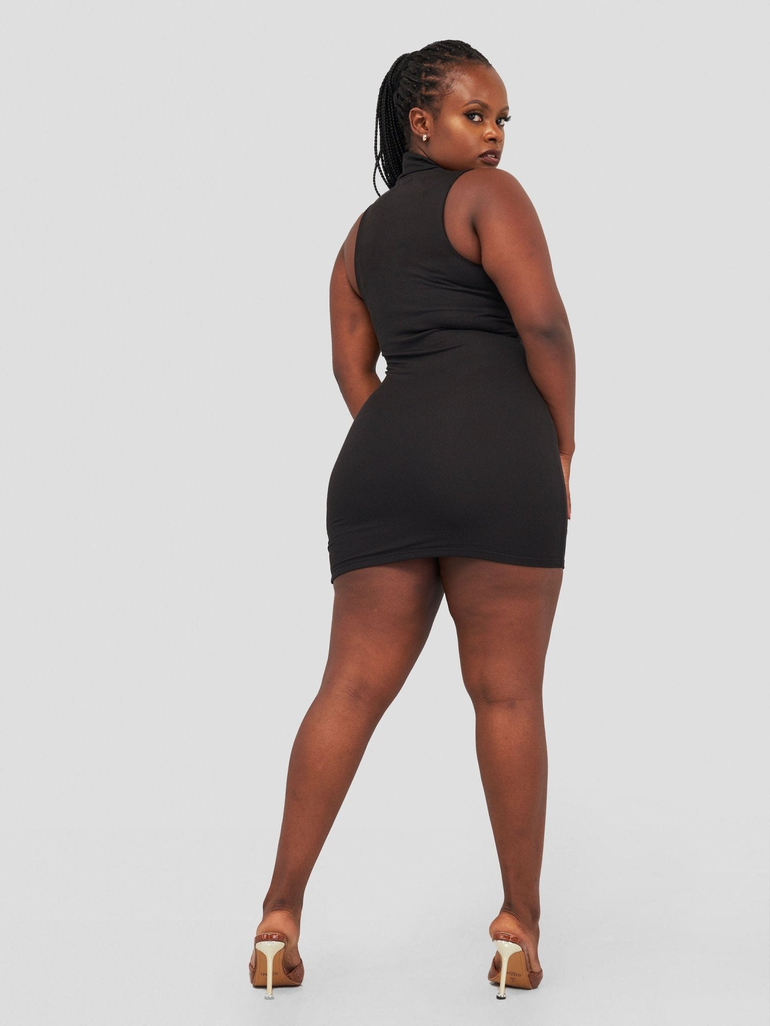 Popular 21 Double Layered High Mock Neck Mini Dress - Black - Shopzetu
