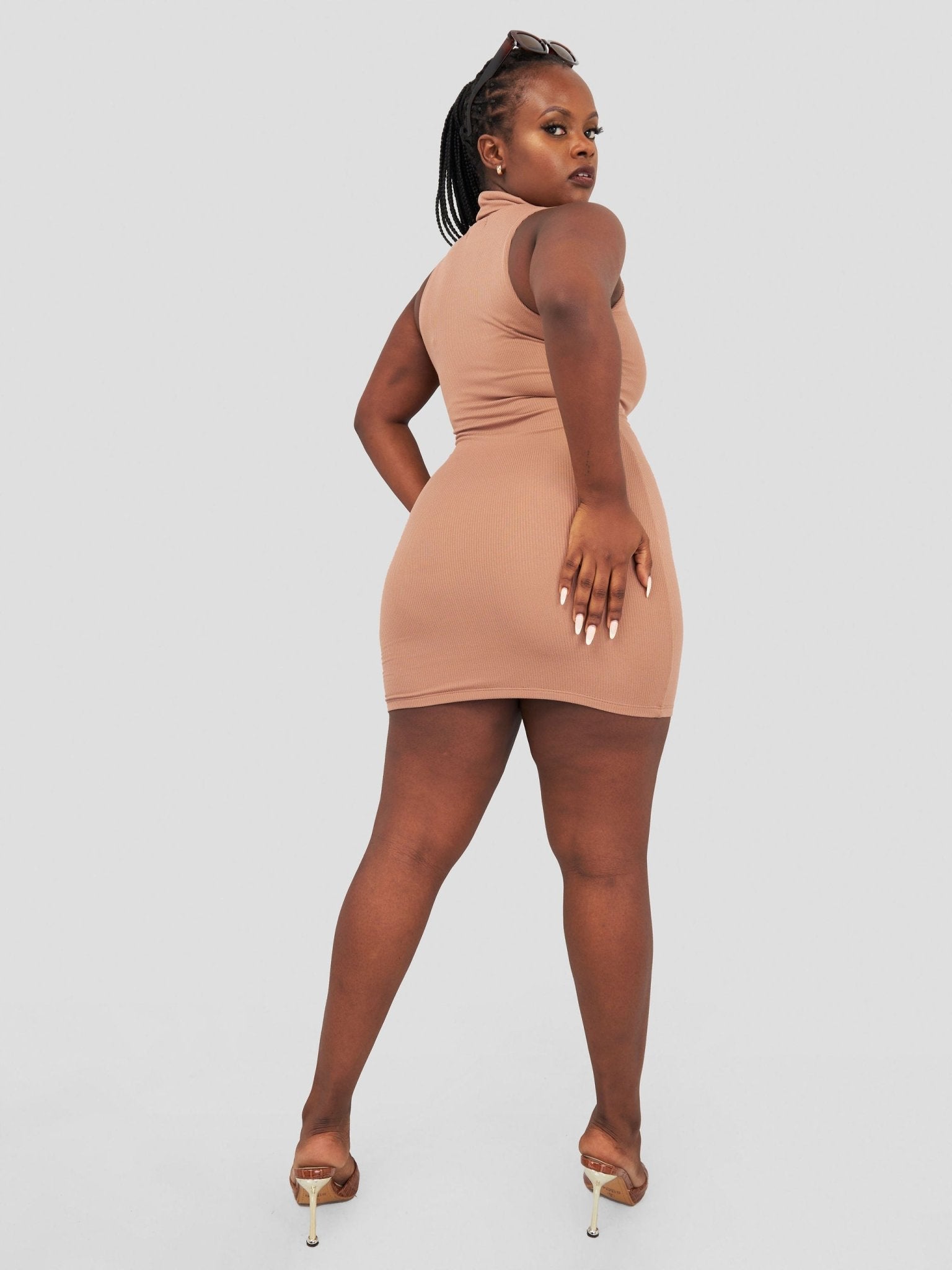 Popular 21 Double Layered High Mock Neck Mini Dress - Beaver Fur - Shopzetu