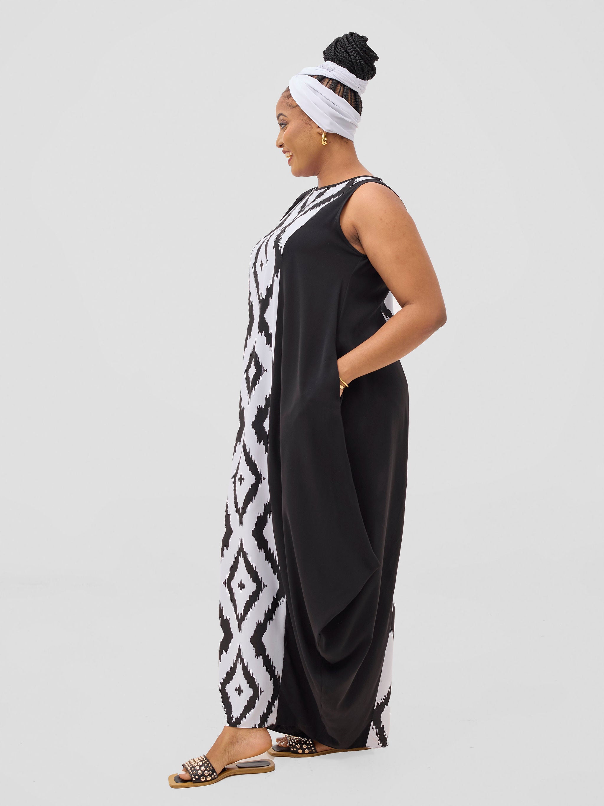 Vivo Seli Head Wrap - White / Black Esli Print