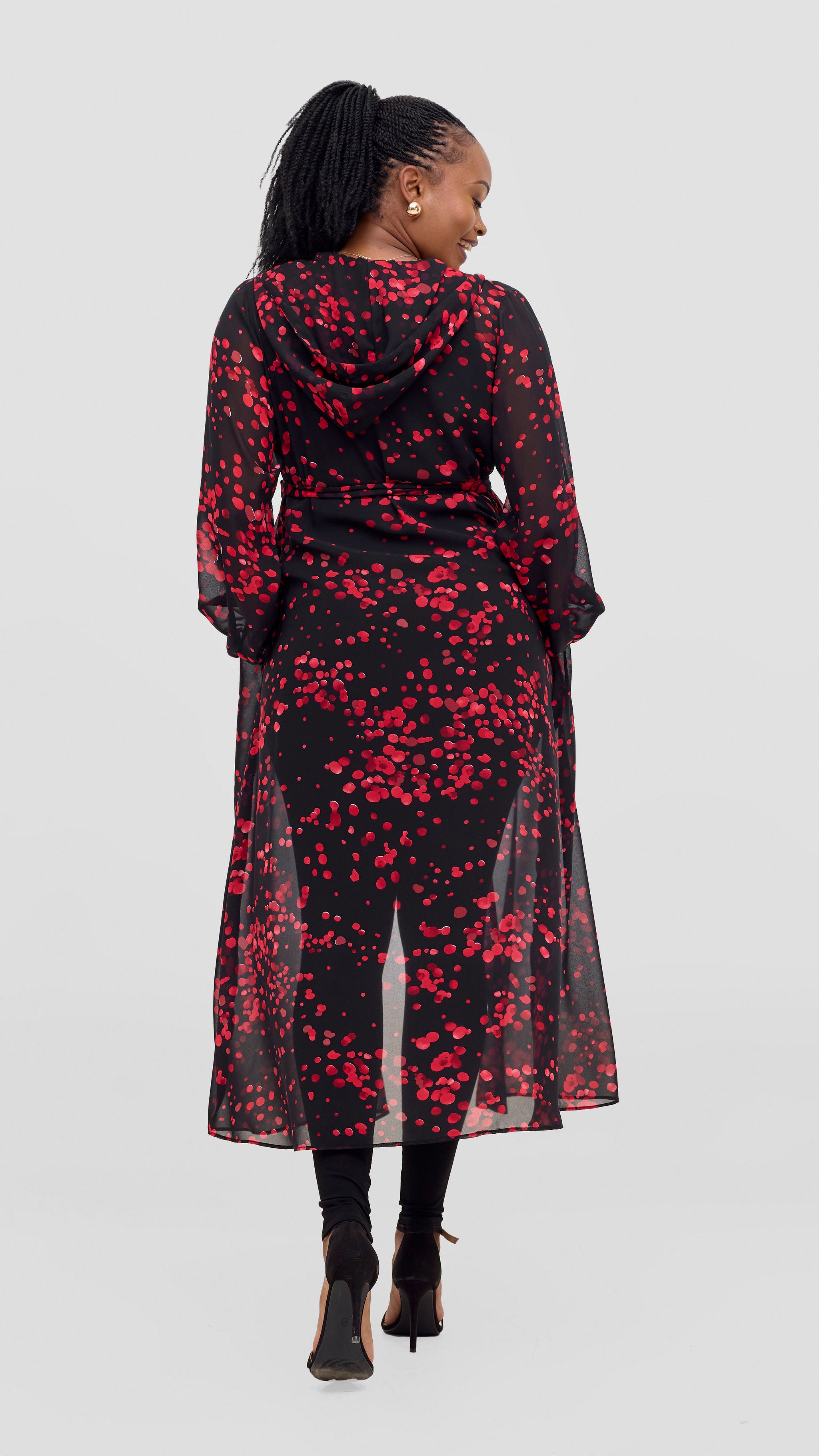 Vivo Basic Hooded Kimono - Black / Red Flowers Print