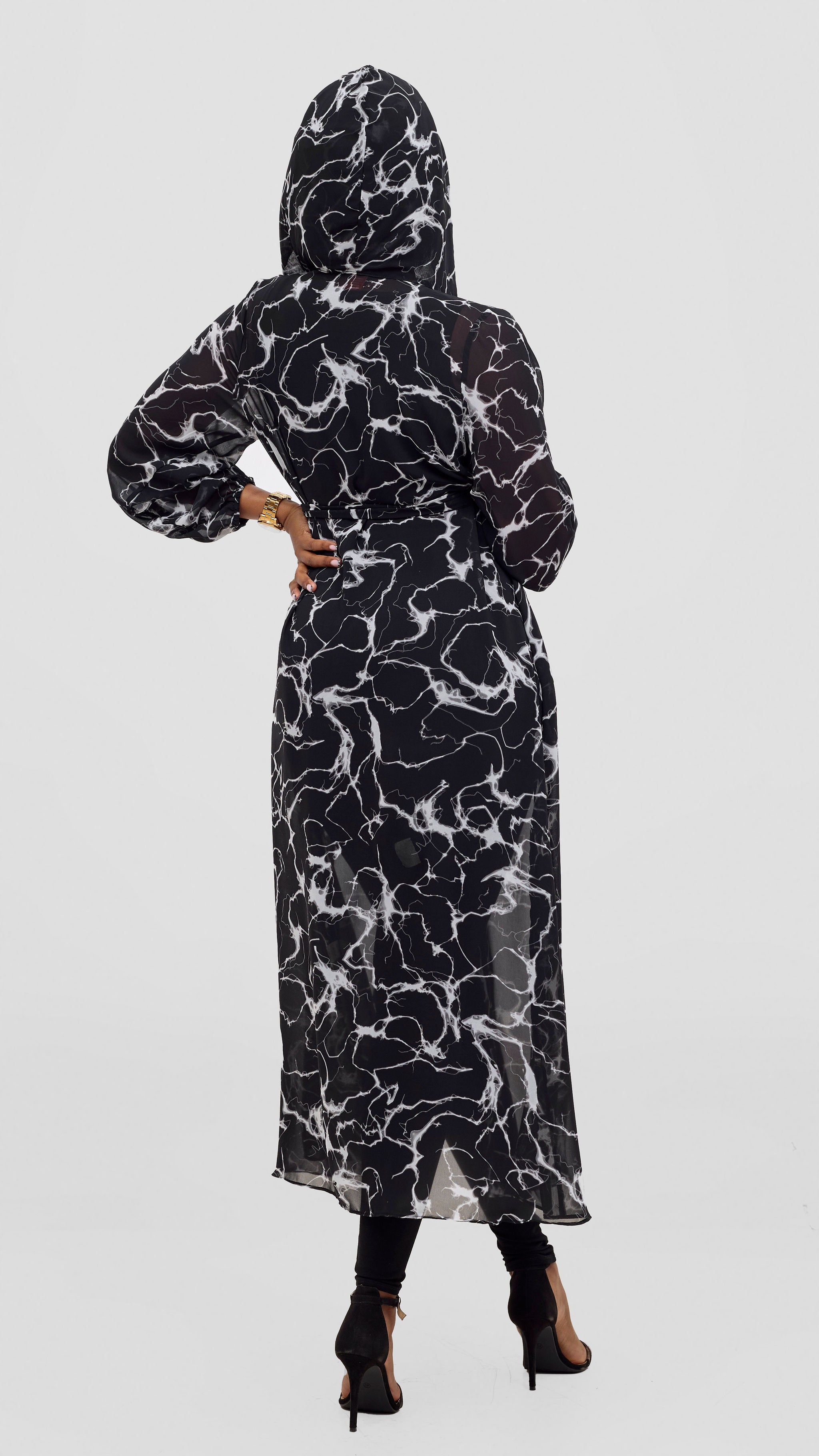Vivo Basic Hooded Kimono - Black / Abstract Print