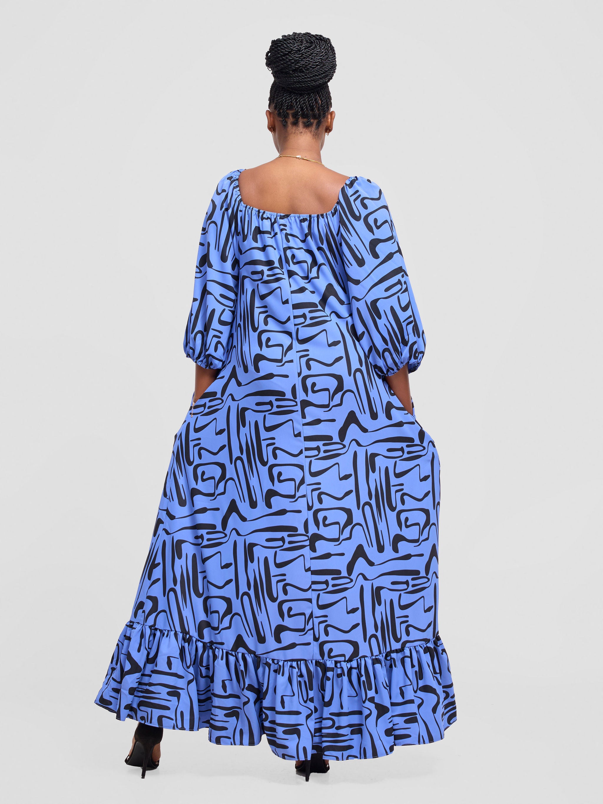 Vivo Serwa Square Neck Maxi Dress - Blue / Black Sera Print