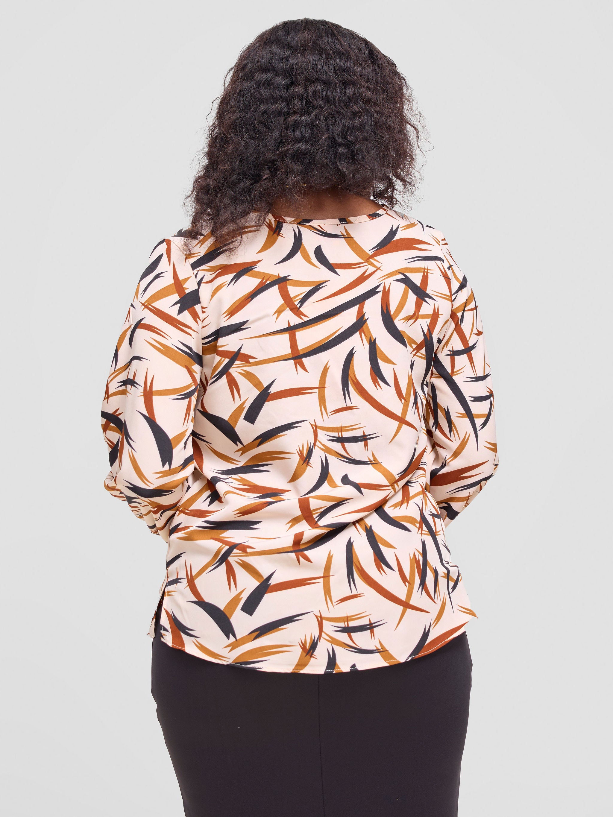 Vivo Ajani Long Sleeve Top - Cream / Rust Print