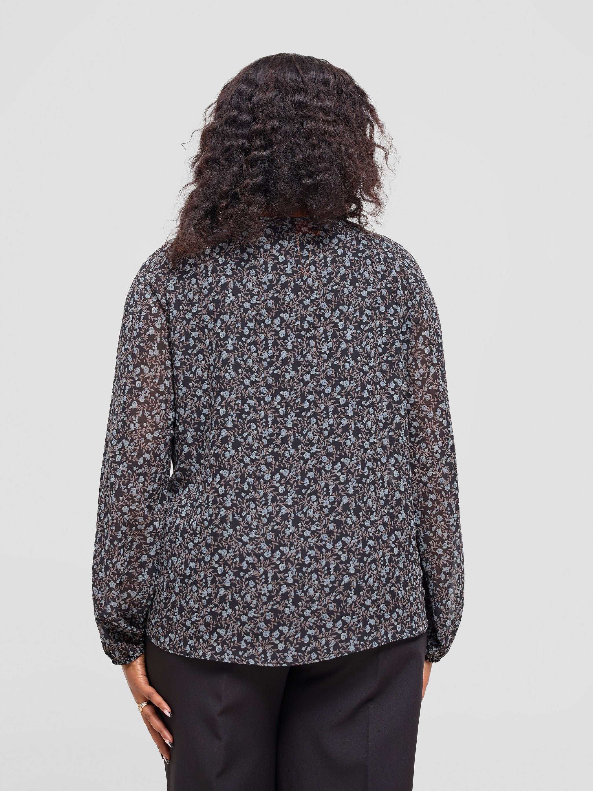 Vivo Basic Long Sleeved Bishop Top - Navy / Brown Lowa Print