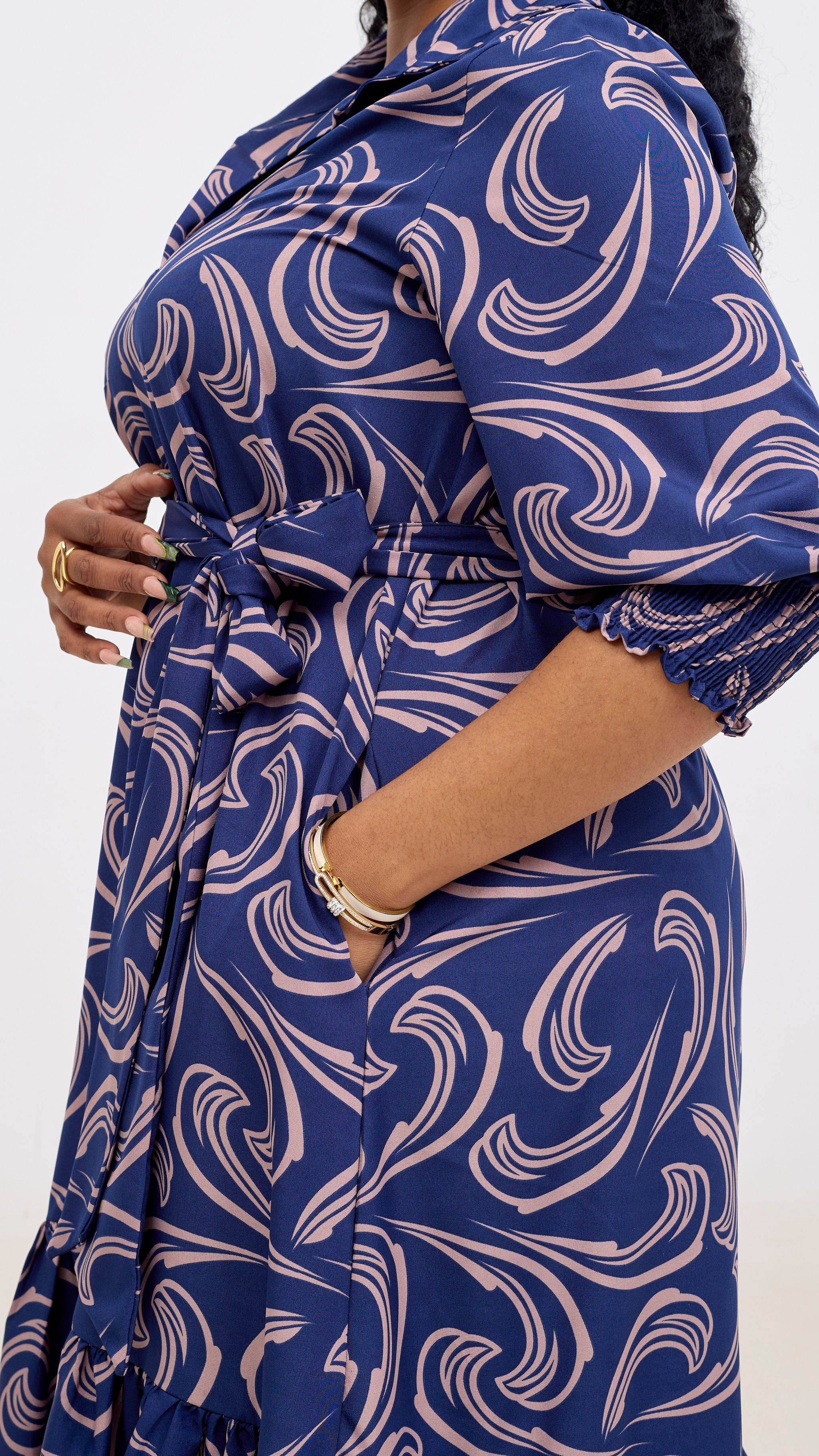 Vivo Serwa Flounce Dress - Navy / Taupe