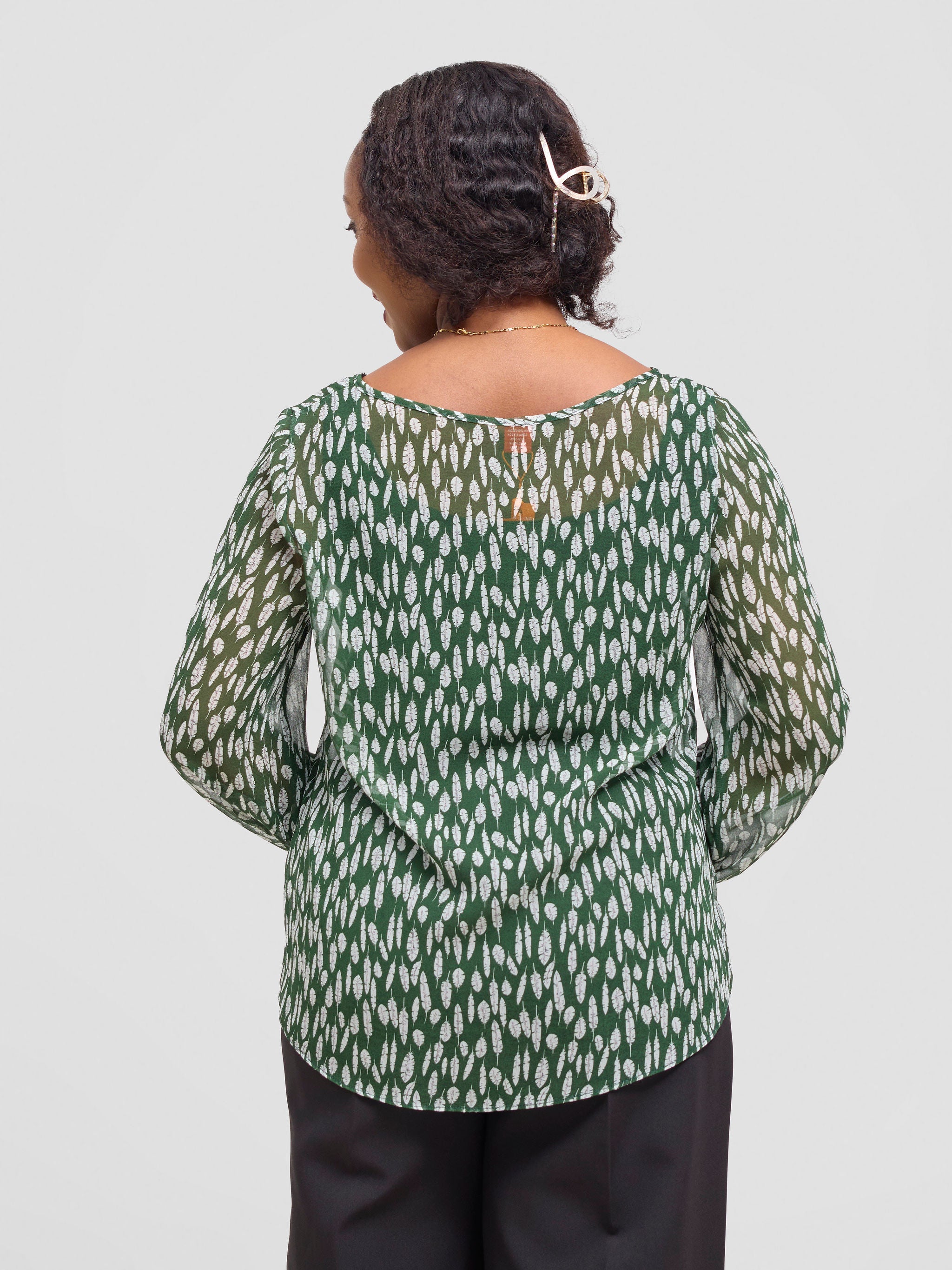 Vivo Basic Long Sleeved Bishop Top - Green / White Ifi Print