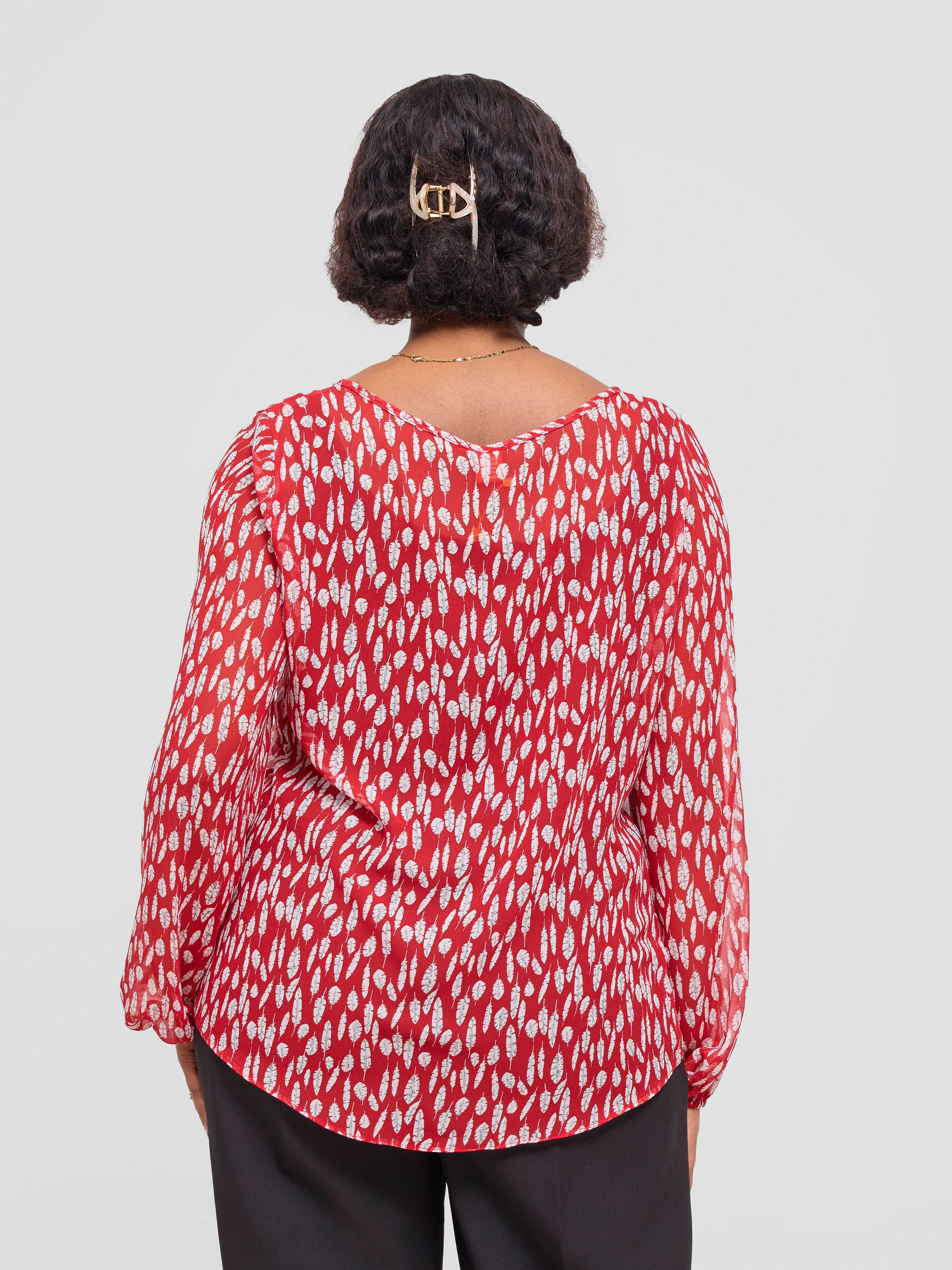 Vivo Basic Long Sleeved Bishop Top - Red / White Ifi Print