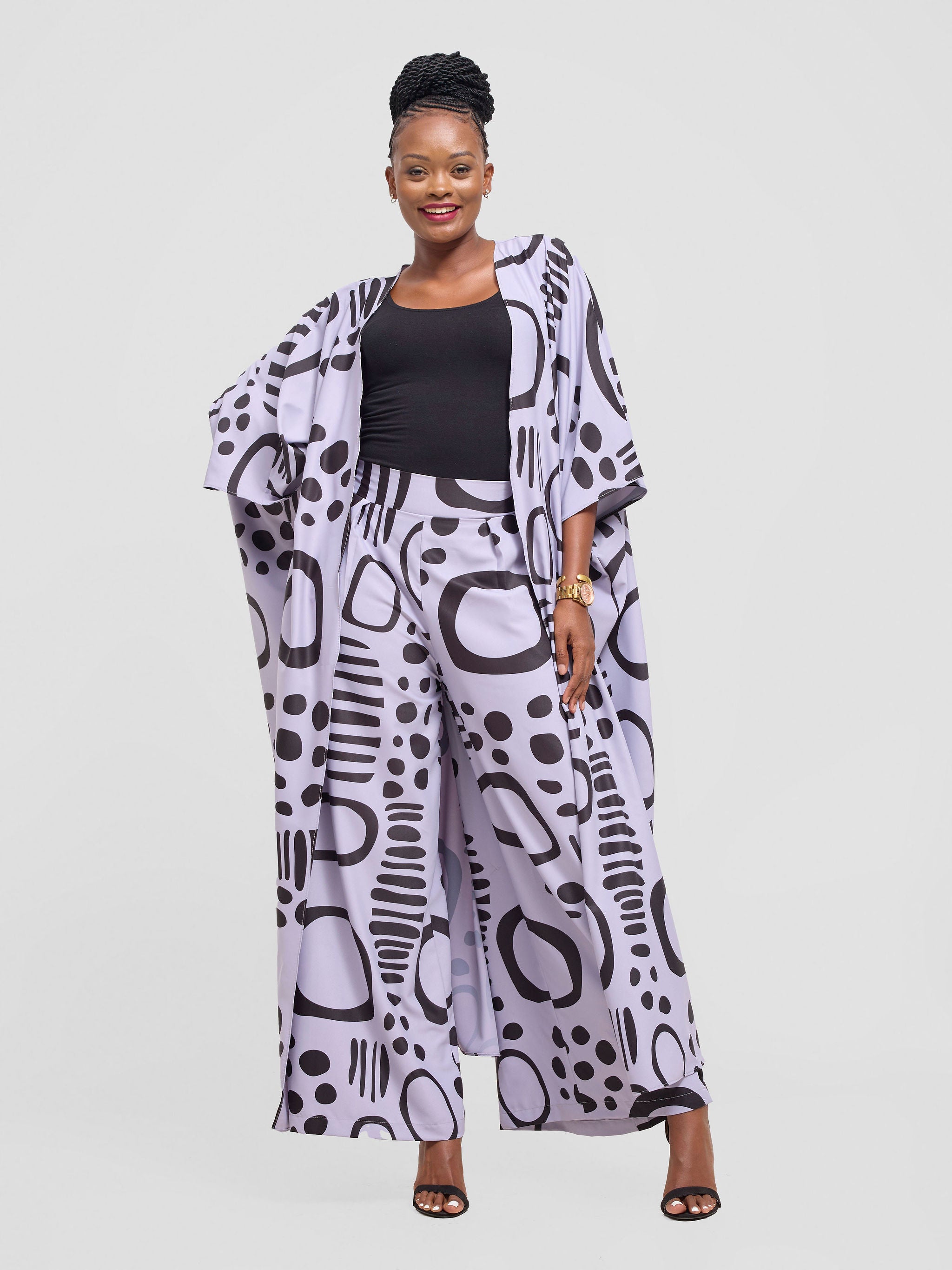 Vivo Ayla Maxi Kimono - Lilac / Black Hawa Print