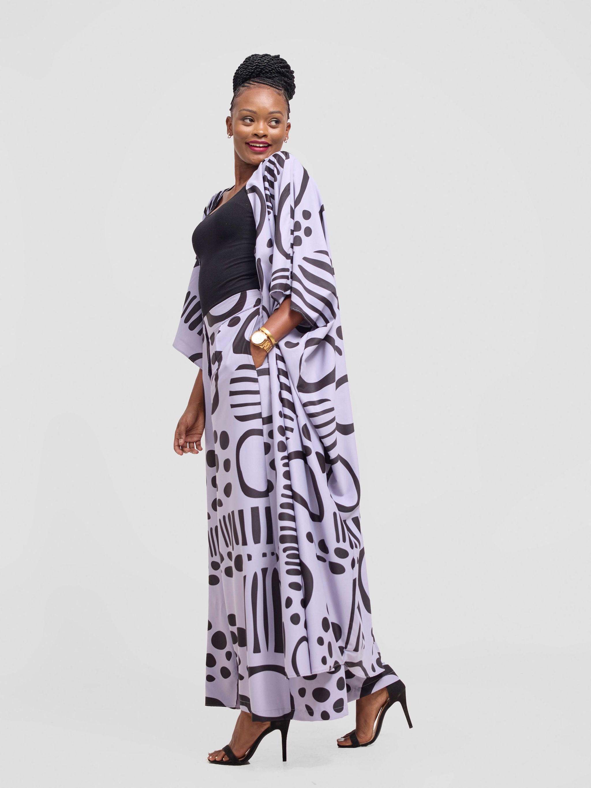 Vivo Ayla Maxi Kimono - Lilac / Black Hawa Print