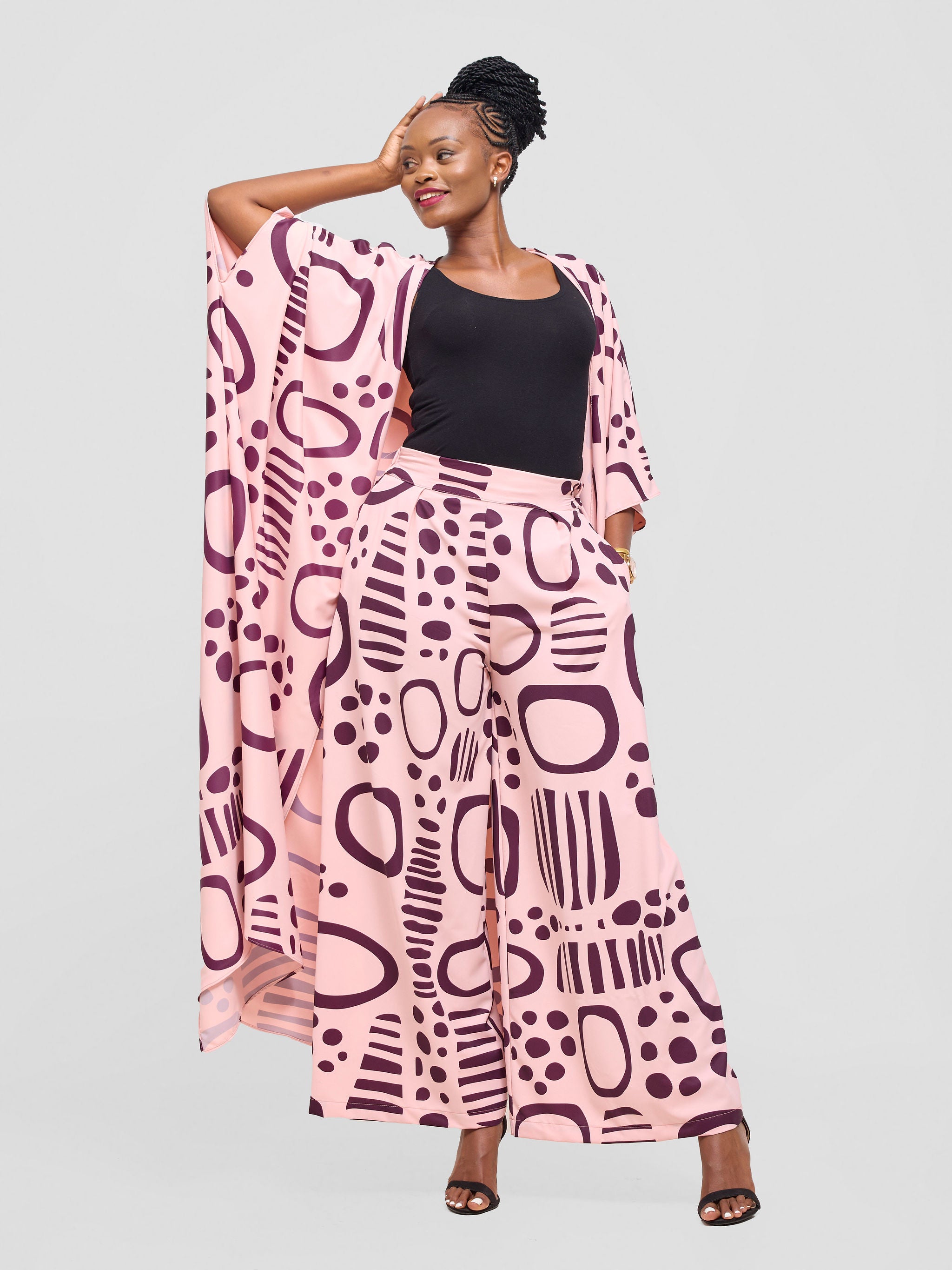 Vivo Ayla Maxi Kimono - Pink / Burgundy Hawa Print